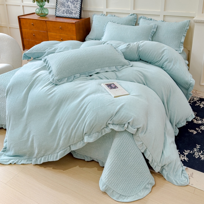 91家纺网 家纺一手货源 找家纺 （总）乐野家居 2025新款A类全棉色织水洗棉棉加绒床盖三件套