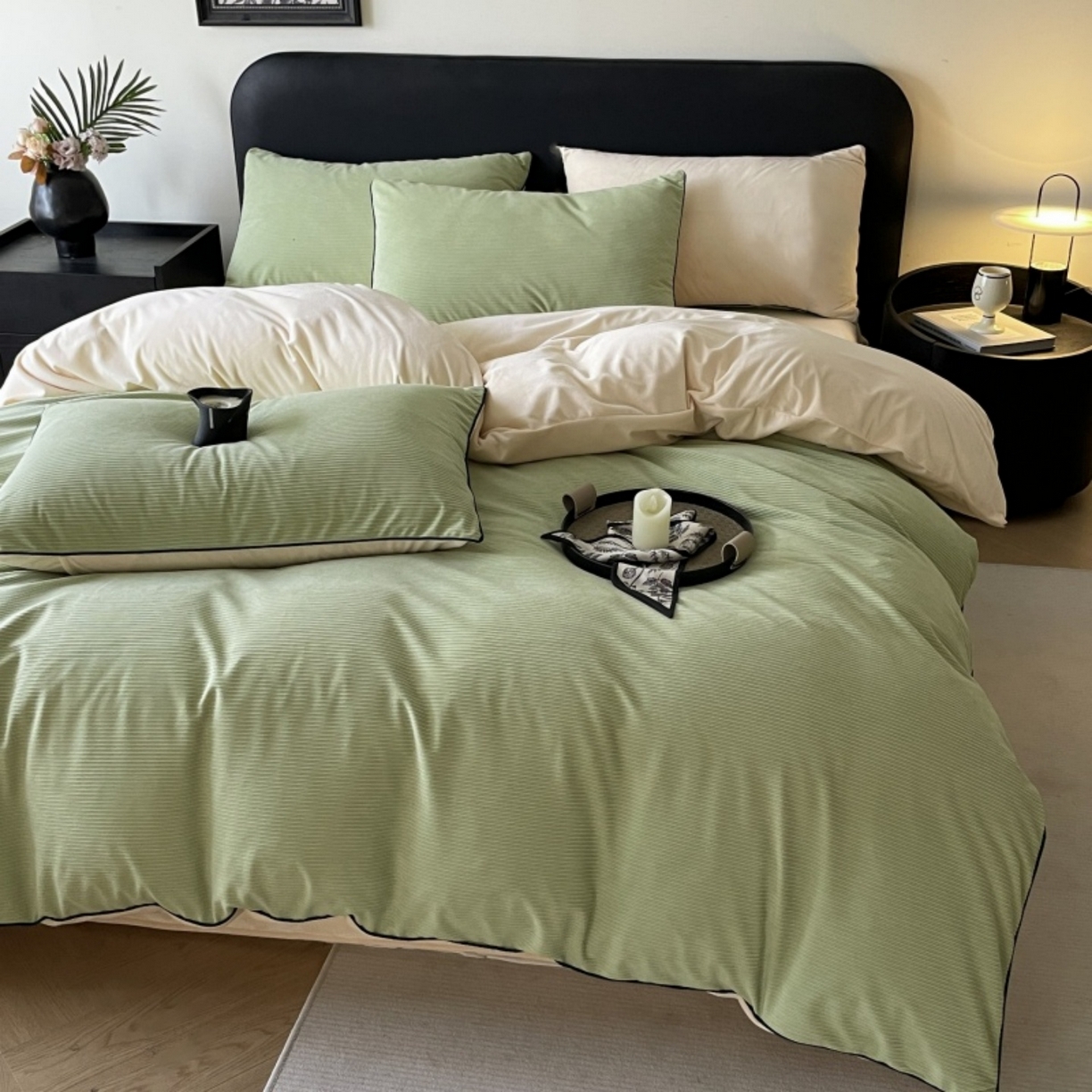 91家纺网 家纺一手货源 找家纺 羚羊语家纺 2025新款280克灯芯绒婴儿绒四件套高级嵌绳拼接款水晶绒宝宝绒牛奶绒床单床笠款三件套-奶芙绒系列 椰香茉语