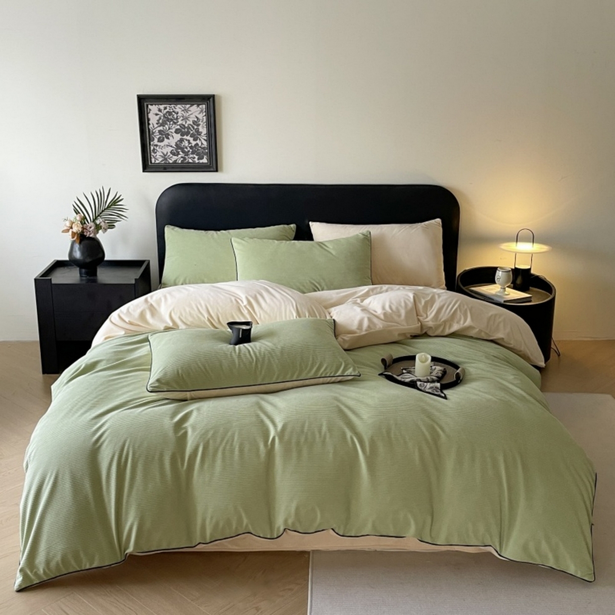 91家纺网 家纺一手货源 找家纺 羚羊语家纺 2025新款280克灯芯绒婴儿绒四件套高级嵌绳拼接款水晶绒宝宝绒牛奶绒床单床笠款三件套-奶芙绒系列 椰香茉语