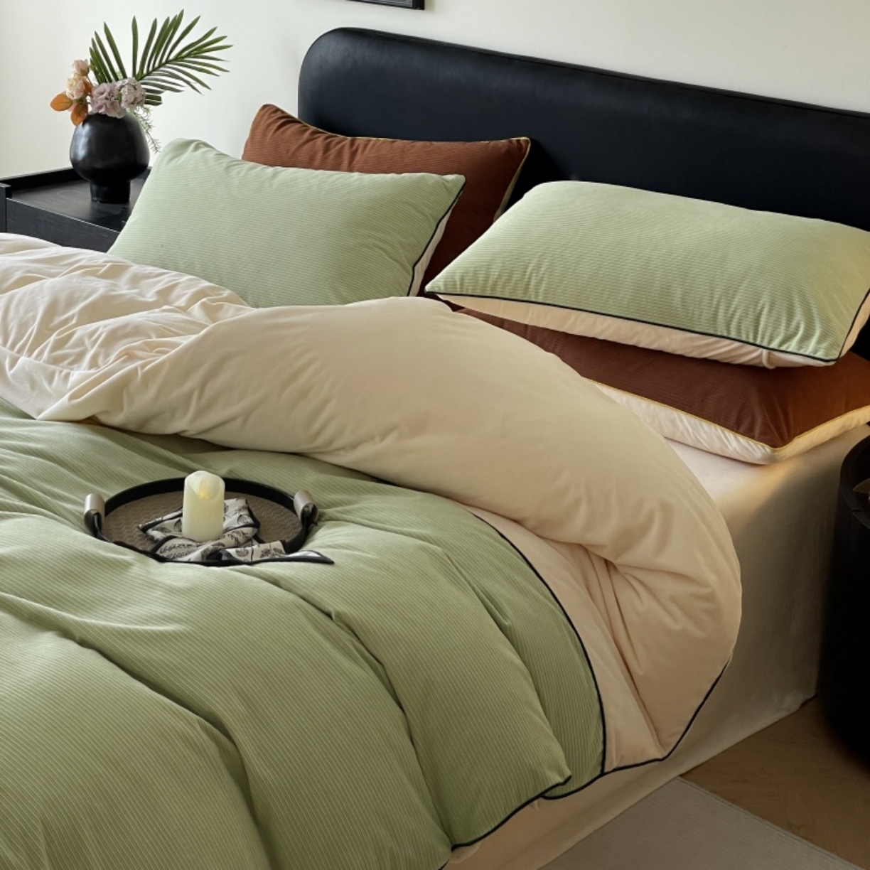 91家纺网 家纺一手货源 找家纺 羚羊语家纺 2025新款280克灯芯绒婴儿绒四件套高级嵌绳拼接款水晶绒宝宝绒牛奶绒床单床笠款三件套-奶芙绒系列 椰香茉语