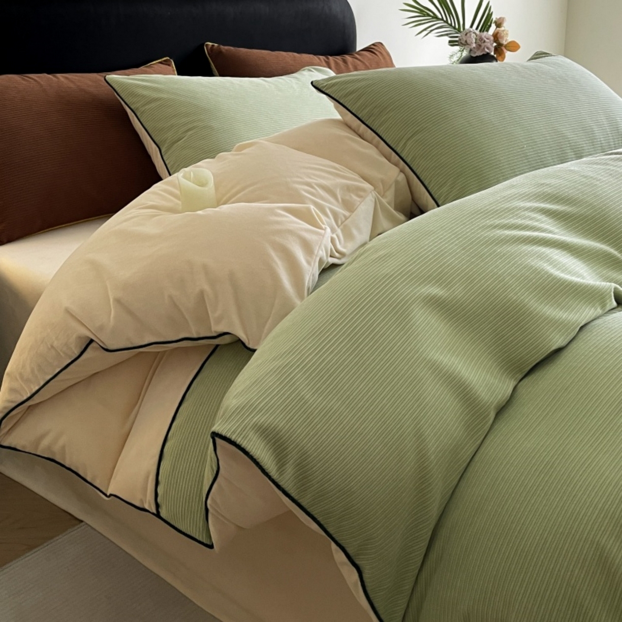 91家纺网 家纺一手货源 找家纺 羚羊语家纺 2025新款280克灯芯绒婴儿绒四件套高级嵌绳拼接款水晶绒宝宝绒牛奶绒床单床笠款三件套-奶芙绒系列 椰香茉语