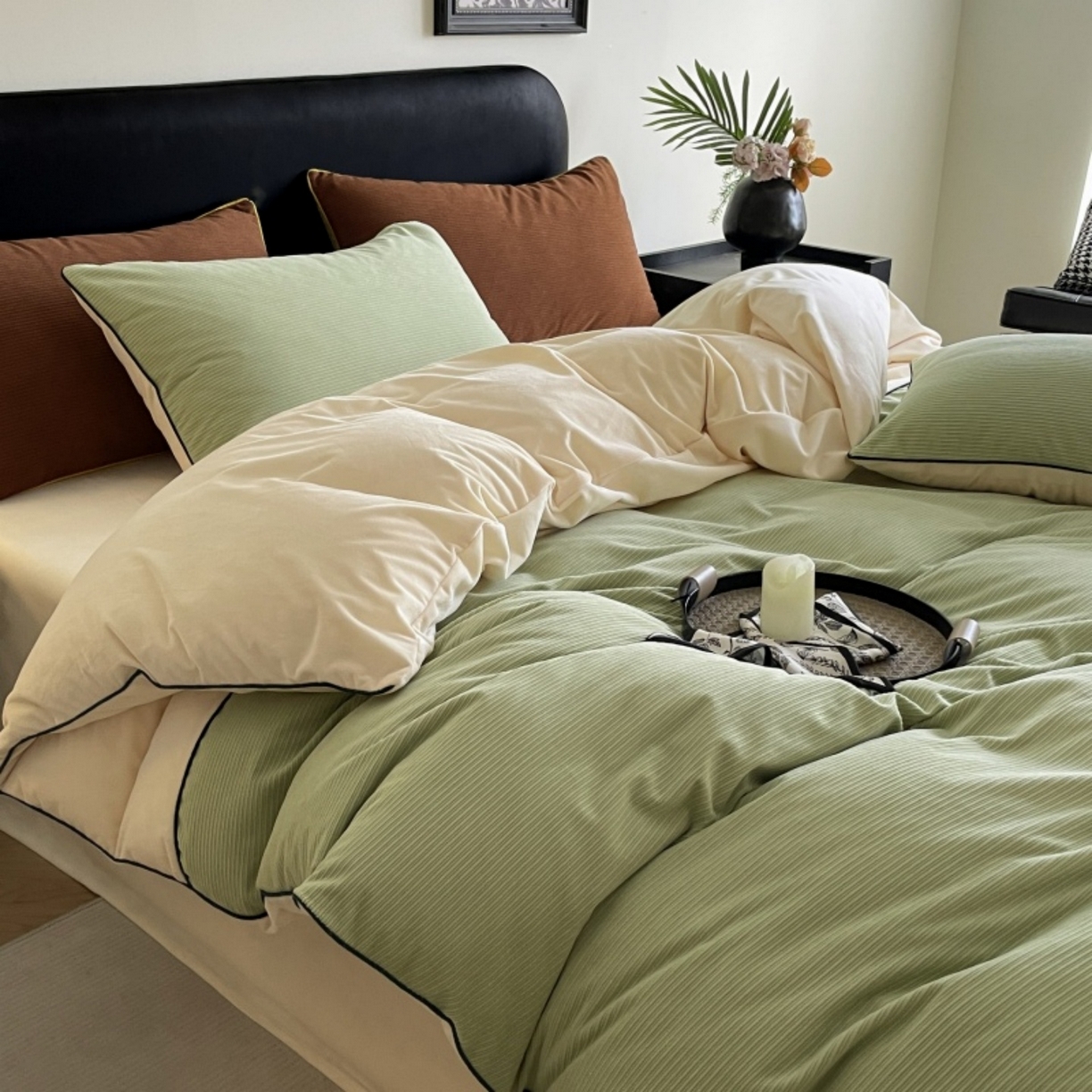 91家纺网 家纺一手货源 找家纺 羚羊语家纺 2025新款280克灯芯绒婴儿绒四件套高级嵌绳拼接款水晶绒宝宝绒牛奶绒床单床笠款三件套-奶芙绒系列 椰香茉语