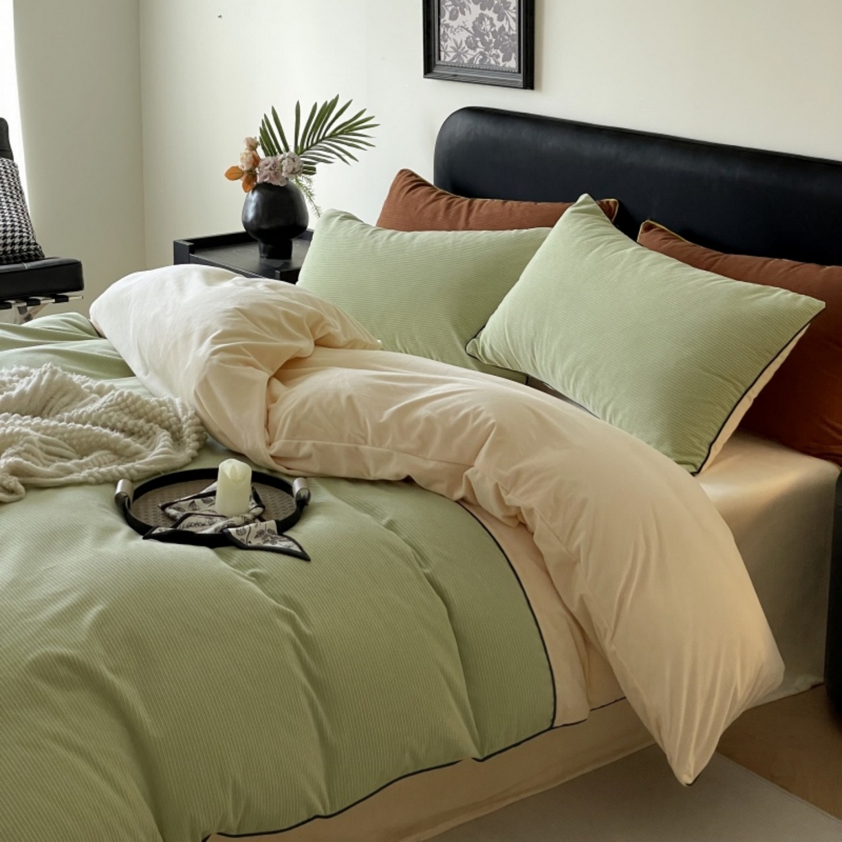 91家纺网 家纺一手货源 找家纺 羚羊语家纺 2025新款280克灯芯绒婴儿绒四件套高级嵌绳拼接款水晶绒宝宝绒牛奶绒床单床笠款三件套-奶芙绒系列 椰香茉语