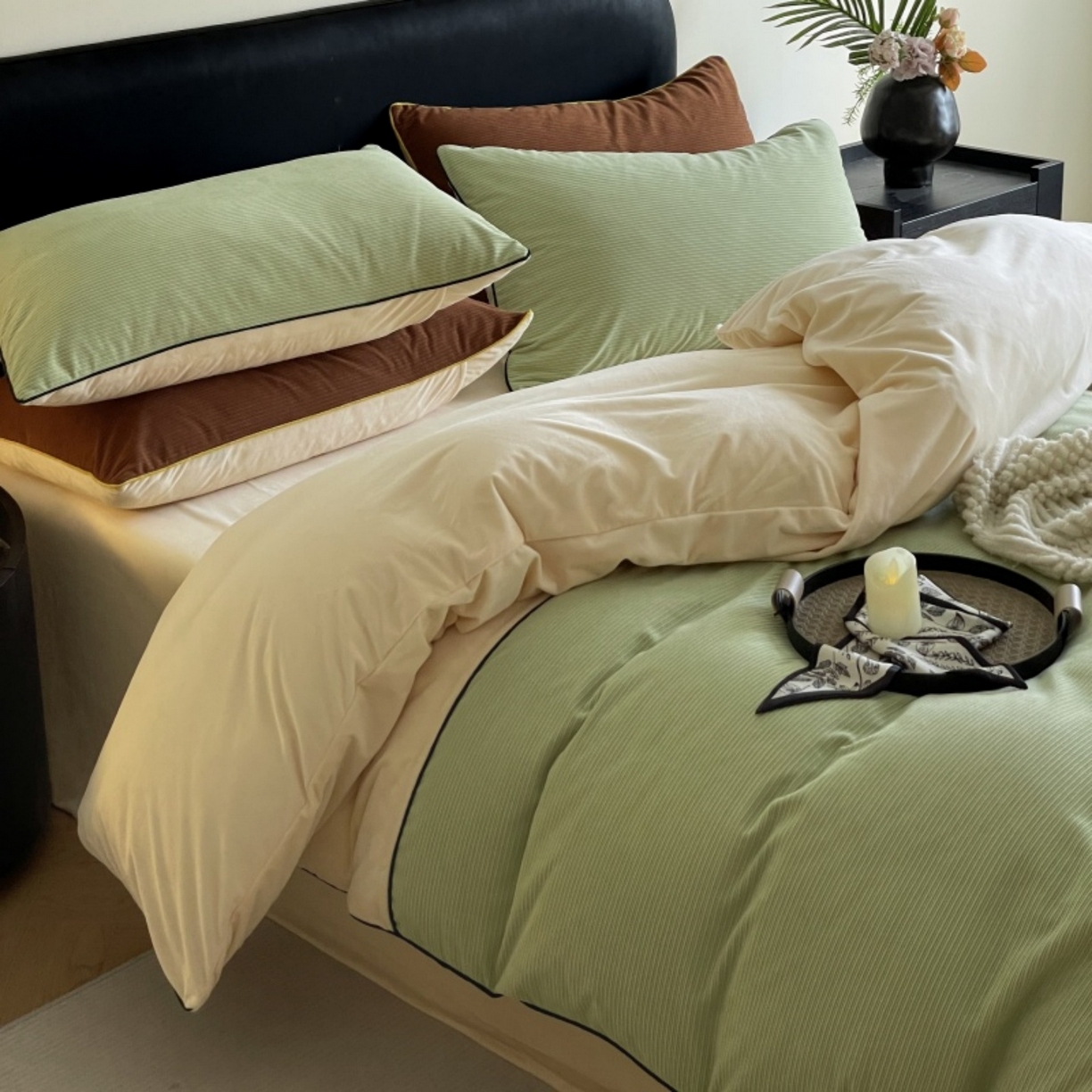 91家纺网 家纺一手货源 找家纺 羚羊语家纺 2025新款280克灯芯绒婴儿绒四件套高级嵌绳拼接款水晶绒宝宝绒牛奶绒床单床笠款三件套-奶芙绒系列 椰香茉语