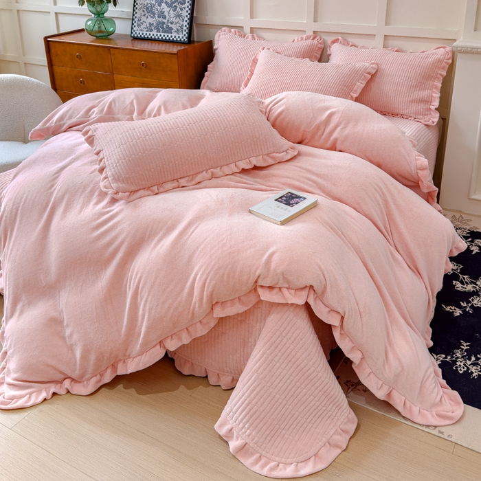 乐野家居 2025新款A类加厚素色牛奶绒被套系列 梦幻粉
