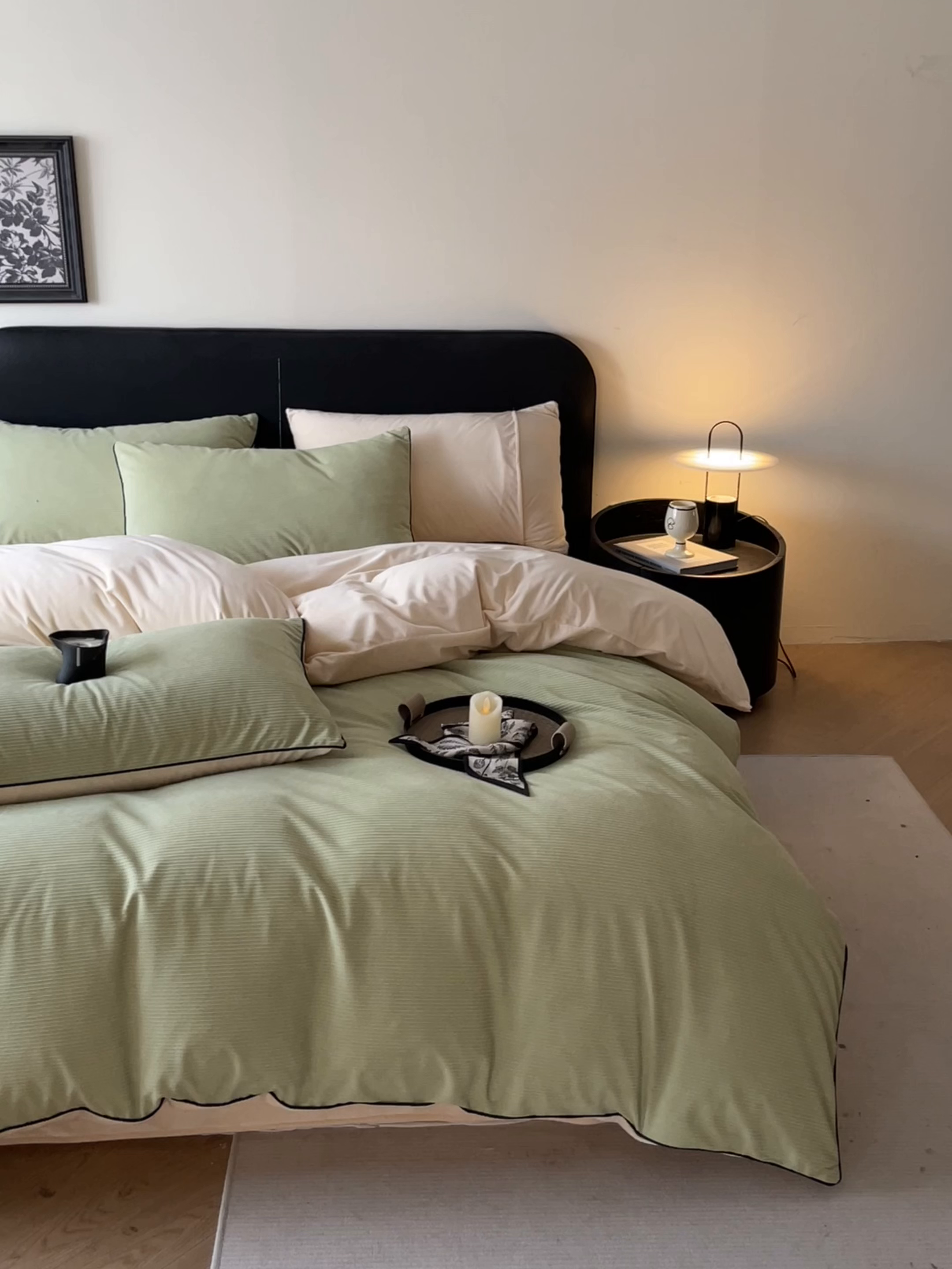 91家纺网 家纺一手货源 找家纺 羚羊语家纺 2025新款280克灯芯绒婴儿绒四件套高级嵌绳拼接款水晶绒宝宝绒牛奶绒床单床笠款三件套-奶芙绒系列 椰香茉语