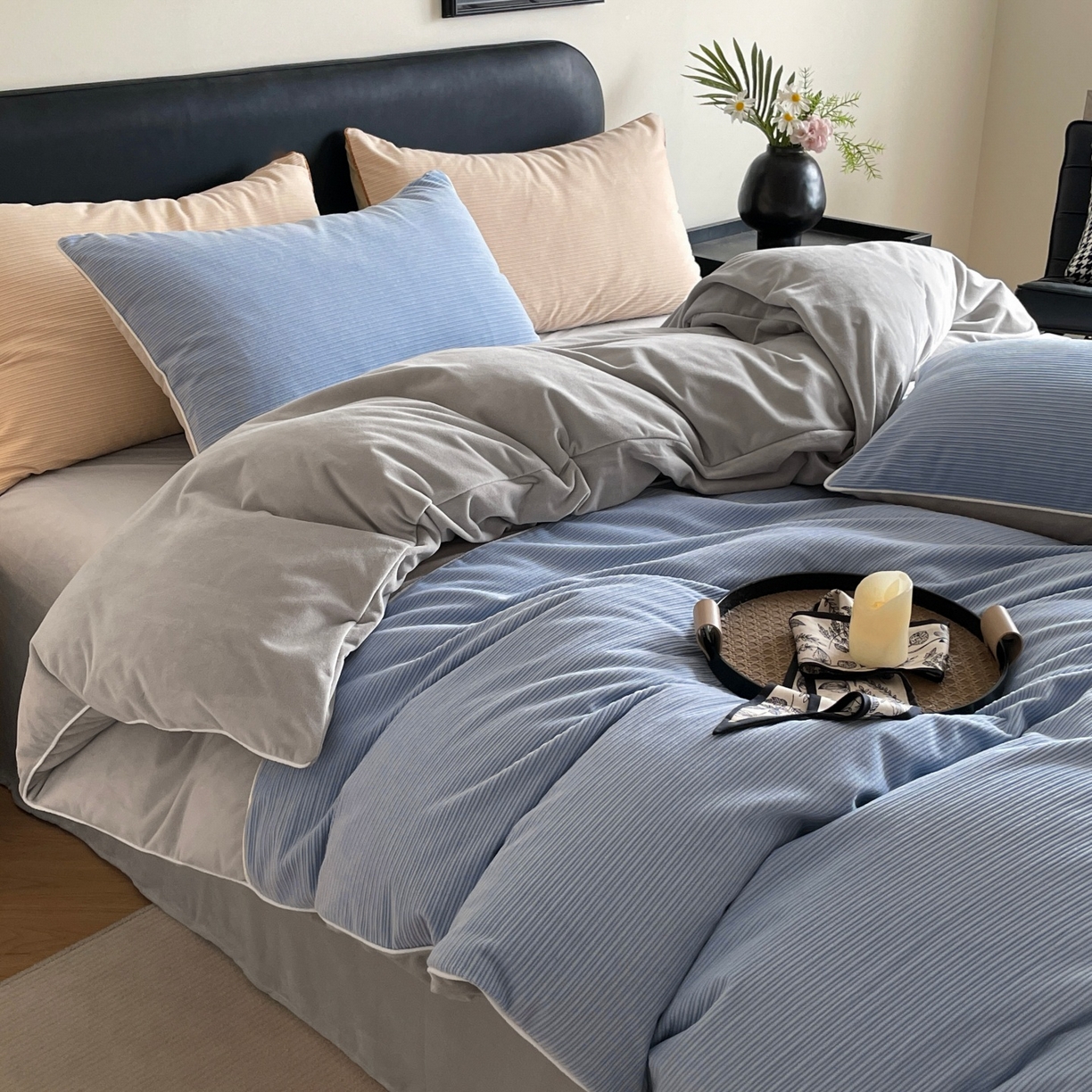 91家纺网 家纺一手货源 找家纺 羚羊语家纺 2025新款280克灯芯绒婴儿绒四件套高级嵌绳拼接款水晶绒宝宝绒牛奶绒床单床笠款三件套-奶芙绒系列 海风佛雾