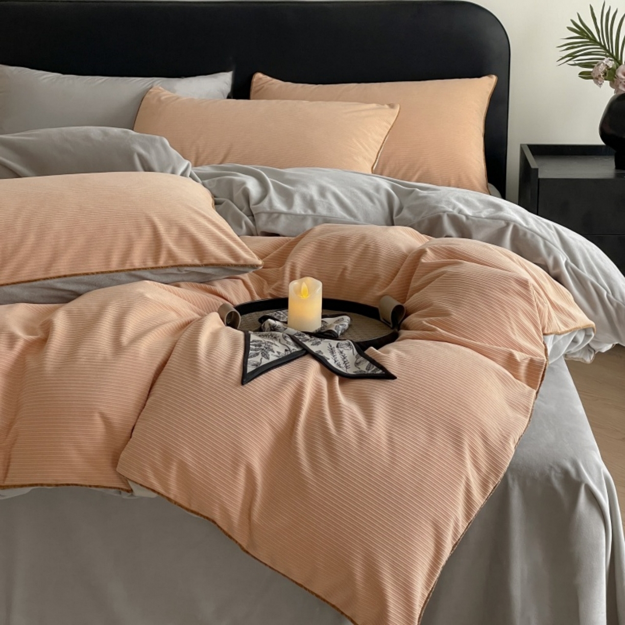 91家纺网 家纺一手货源 找家纺 羚羊语家纺 2025新款280克灯芯绒婴儿绒四件套高级嵌绳拼接款水晶绒宝宝绒牛奶绒床单床笠款三件套-奶芙绒系列 浮光沁橙