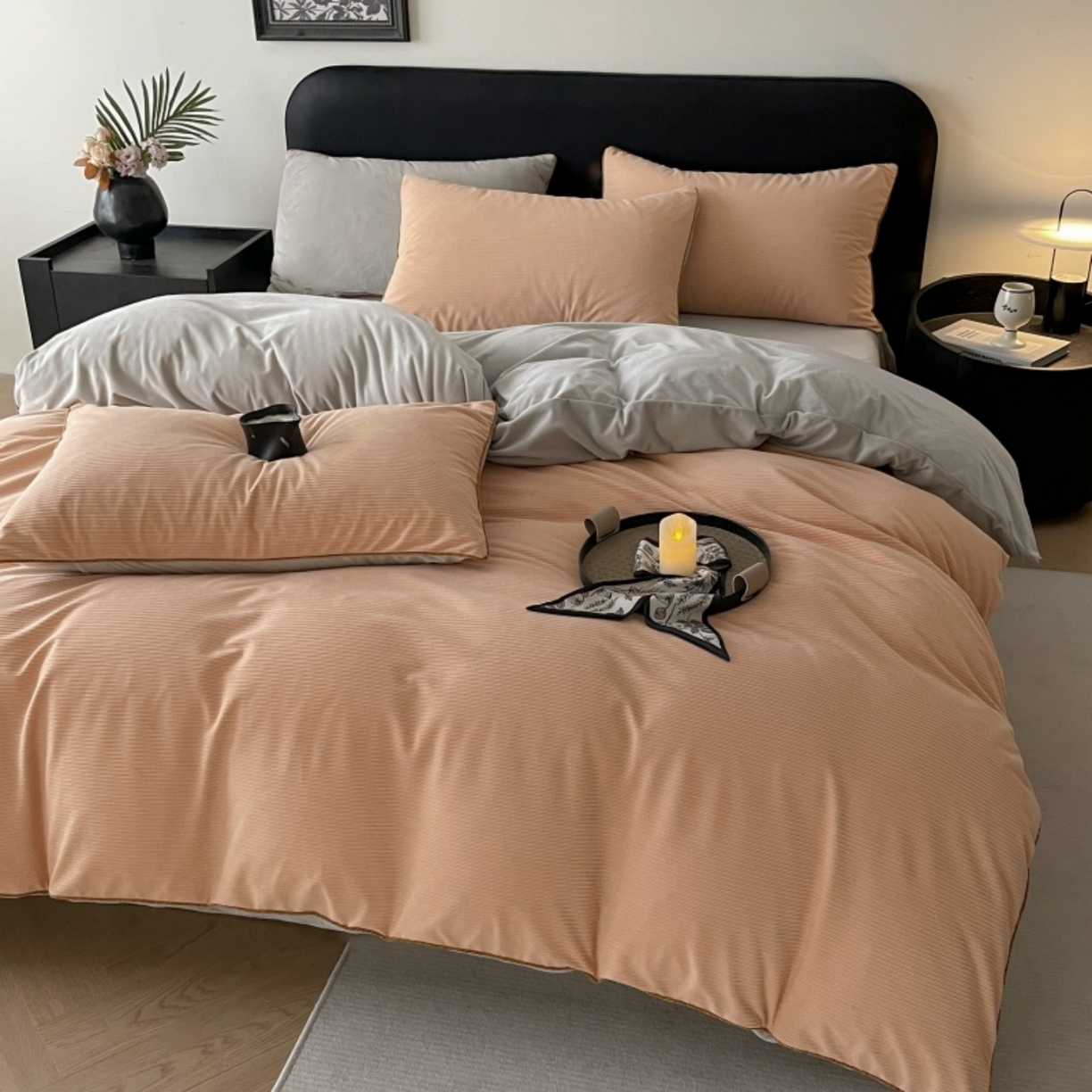 91家纺网 家纺一手货源 找家纺 羚羊语家纺 2025新款280克灯芯绒婴儿绒四件套高级嵌绳拼接款水晶绒宝宝绒牛奶绒床单床笠款三件套-奶芙绒系列 浮光沁橙