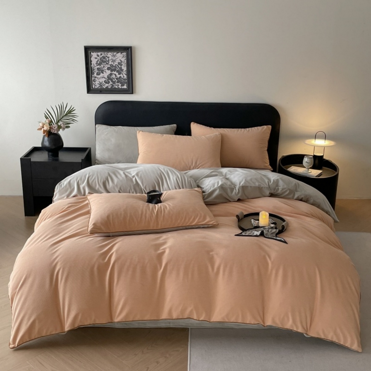 91家纺网 家纺一手货源 找家纺 羚羊语家纺 2025新款280克灯芯绒婴儿绒四件套高级嵌绳拼接款水晶绒宝宝绒牛奶绒床单床笠款三件套-奶芙绒系列 浮光沁橙