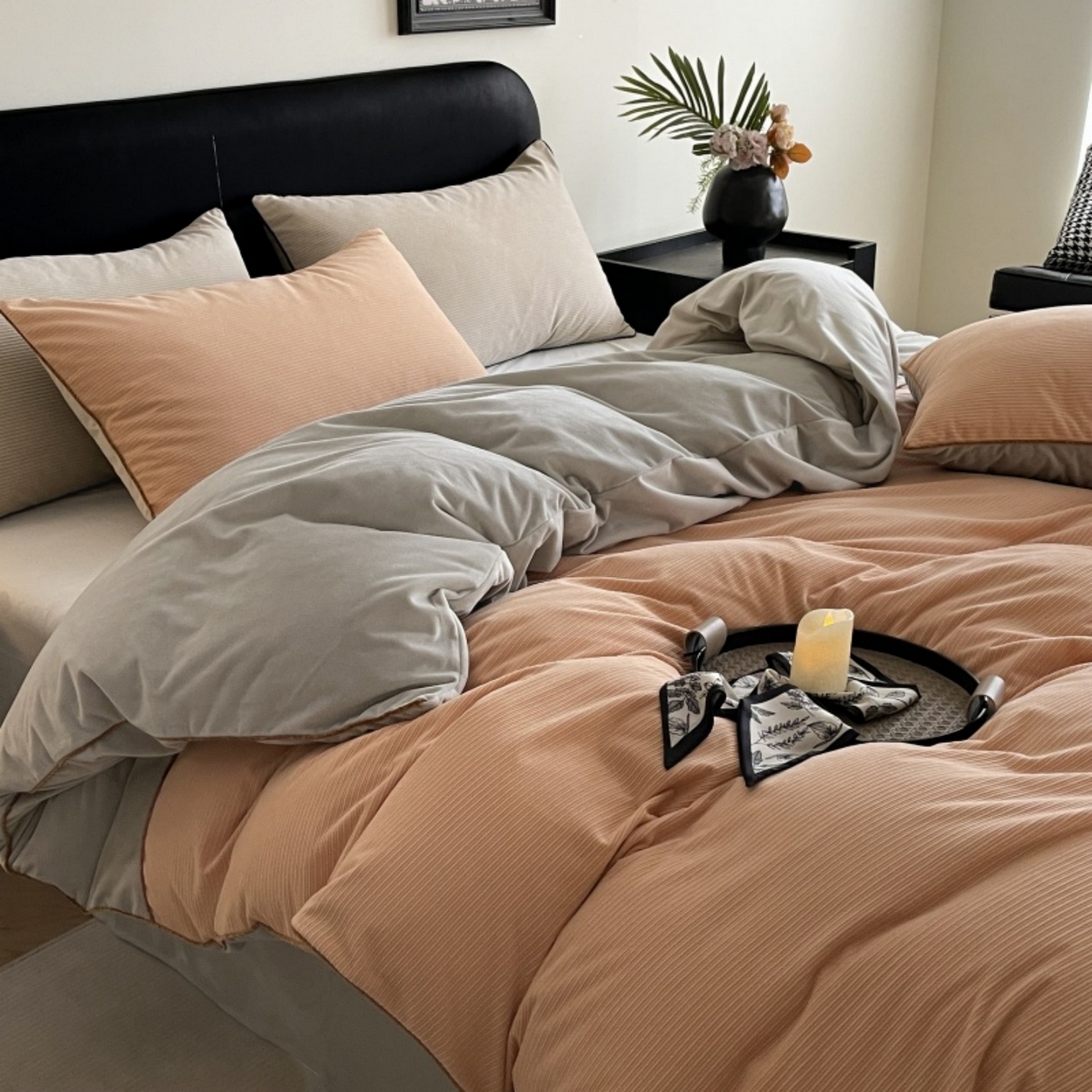 91家纺网 家纺一手货源 找家纺 羚羊语家纺 2025新款280克灯芯绒婴儿绒四件套高级嵌绳拼接款水晶绒宝宝绒牛奶绒床单床笠款三件套-奶芙绒系列 浮光沁橙