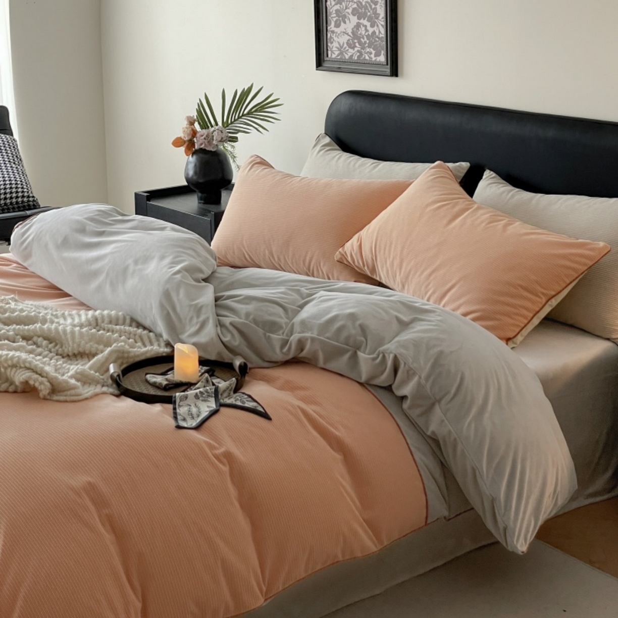 91家纺网 家纺一手货源 找家纺 羚羊语家纺 2025新款280克灯芯绒婴儿绒四件套高级嵌绳拼接款水晶绒宝宝绒牛奶绒床单床笠款三件套-奶芙绒系列 浮光沁橙