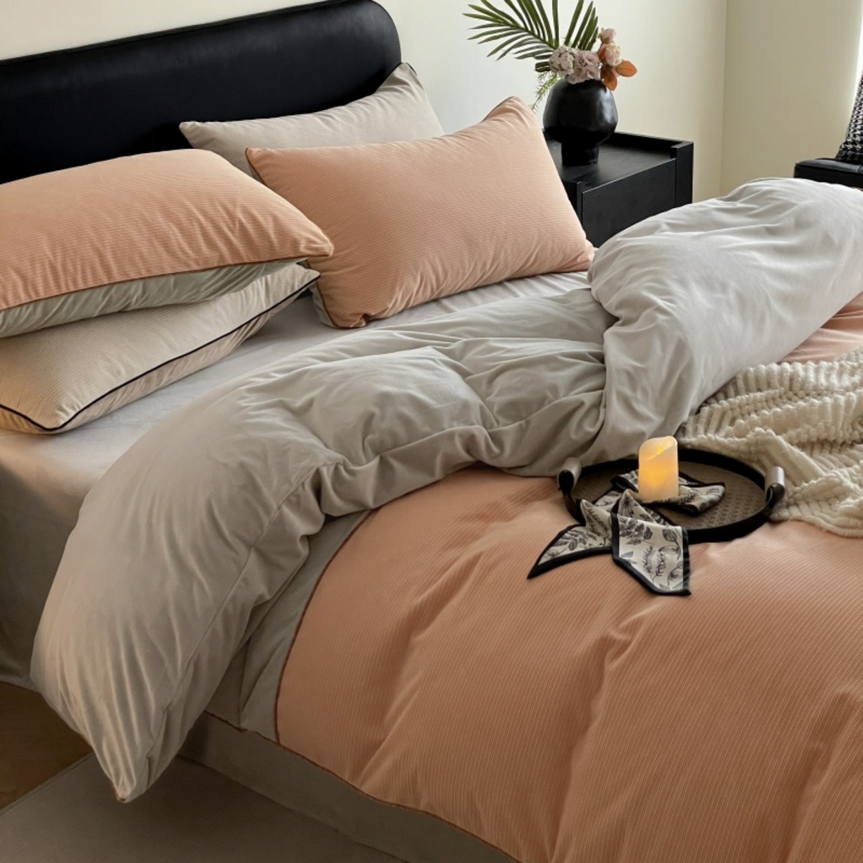 91家纺网 家纺一手货源 找家纺 羚羊语家纺 2025新款280克灯芯绒婴儿绒四件套高级嵌绳拼接款水晶绒宝宝绒牛奶绒床单床笠款三件套-奶芙绒系列 浮光沁橙