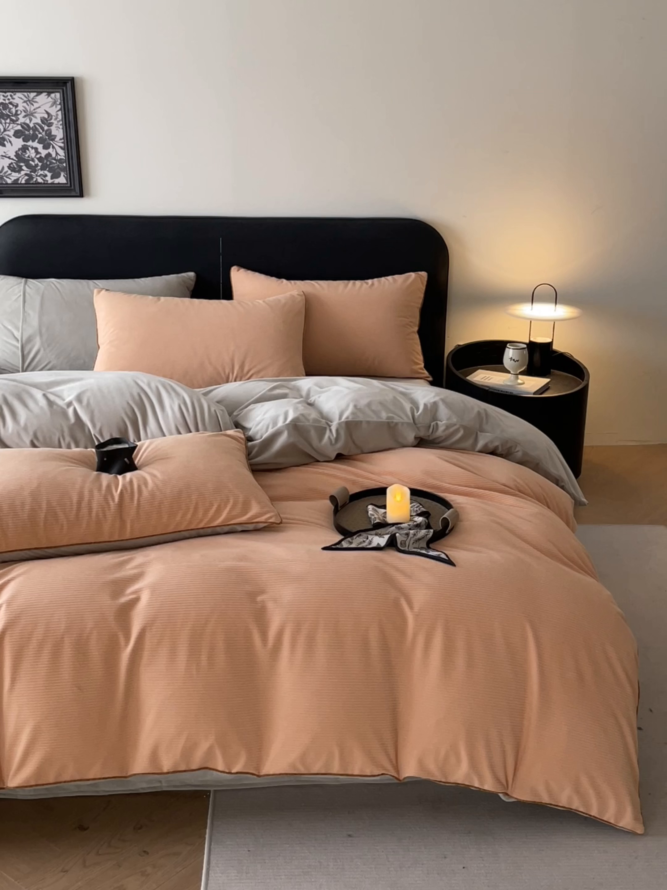 91家纺网 家纺一手货源 找家纺 羚羊语家纺 2025新款280克灯芯绒婴儿绒四件套高级嵌绳拼接款水晶绒宝宝绒牛奶绒床单床笠款三件套-奶芙绒系列 浮光沁橙