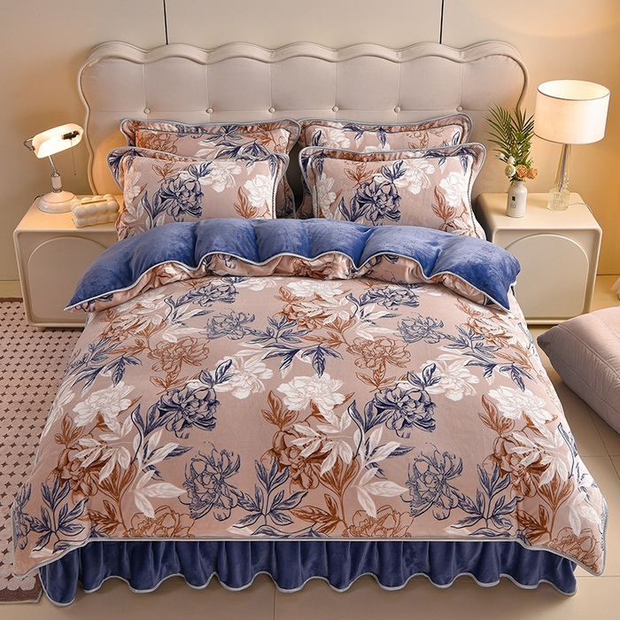 91家纺网 家纺一手货源 找家纺 佳一 2025新款高克重8-9斤 印花牛奶绒四件套 花海