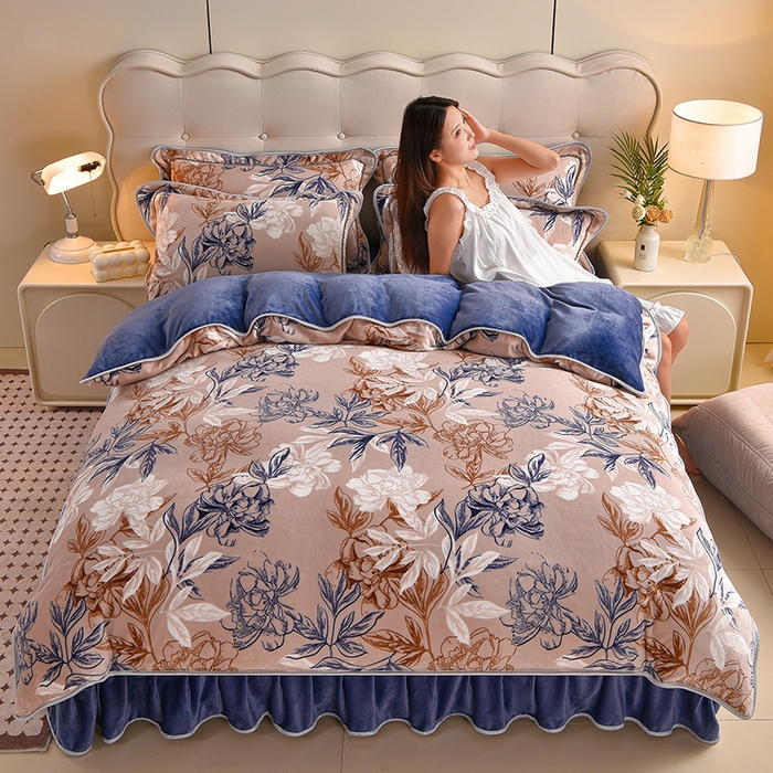 91家纺网 家纺一手货源 找家纺 佳一 2025新款高克重8-9斤 印花牛奶绒四件套 花海