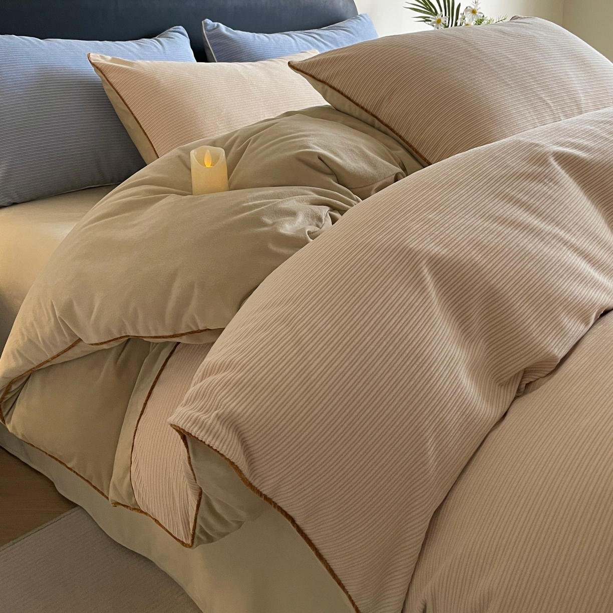 91家纺网 家纺一手货源 找家纺 羚羊语家纺 2025新款280克灯芯绒婴儿绒四件套高级嵌绳拼接款水晶绒宝宝绒牛奶绒床单床笠款三件套-奶芙绒系列 微醺午后