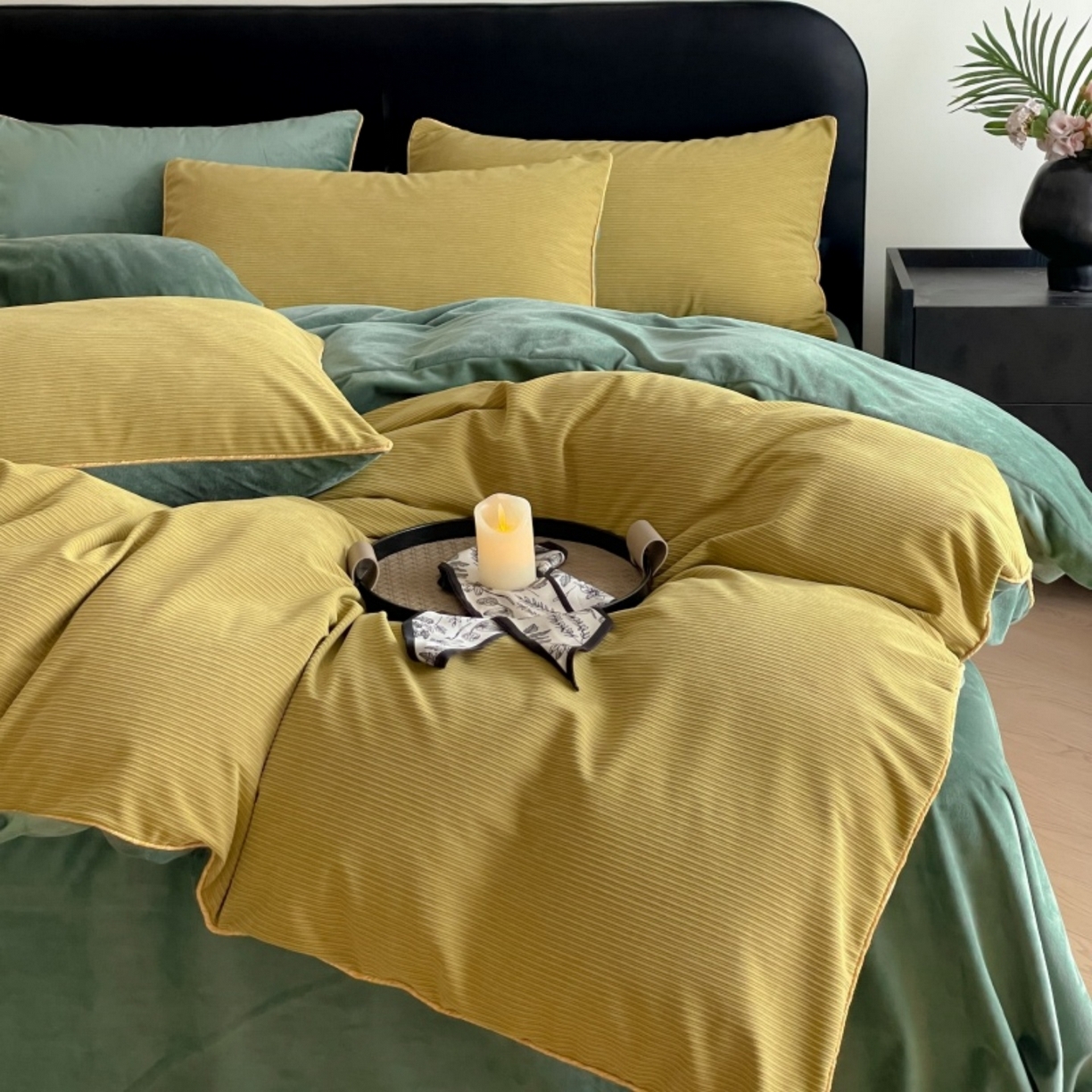 91家纺网 家纺一手货源 找家纺 羚羊语家纺 2025新款280克灯芯绒婴儿绒四件套高级嵌绳拼接款水晶绒宝宝绒牛奶绒床单床笠款三件套-奶芙绒系列 半糖绿洲