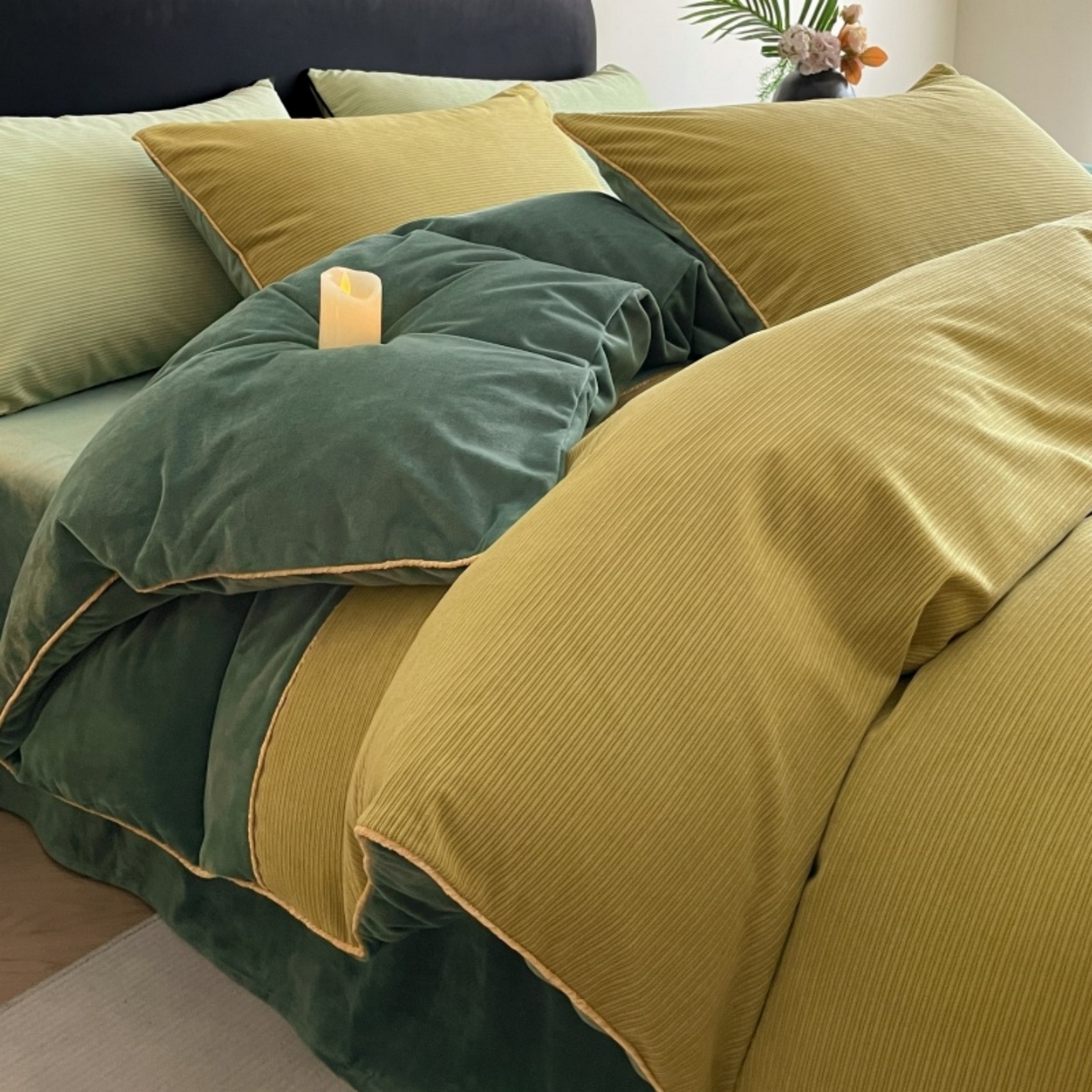 91家纺网 家纺一手货源 找家纺 羚羊语家纺 2025新款280克灯芯绒婴儿绒四件套高级嵌绳拼接款水晶绒宝宝绒牛奶绒床单床笠款三件套-奶芙绒系列 半糖绿洲