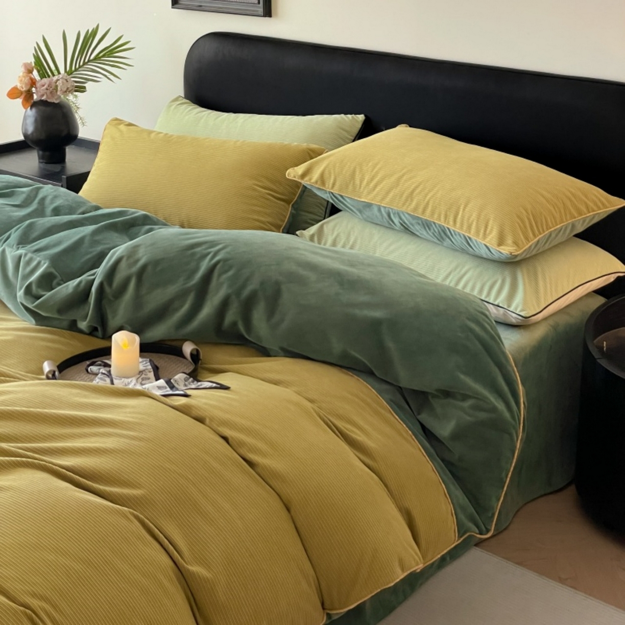 91家纺网 家纺一手货源 找家纺 羚羊语家纺 2025新款280克灯芯绒婴儿绒四件套高级嵌绳拼接款水晶绒宝宝绒牛奶绒床单床笠款三件套-奶芙绒系列 半糖绿洲