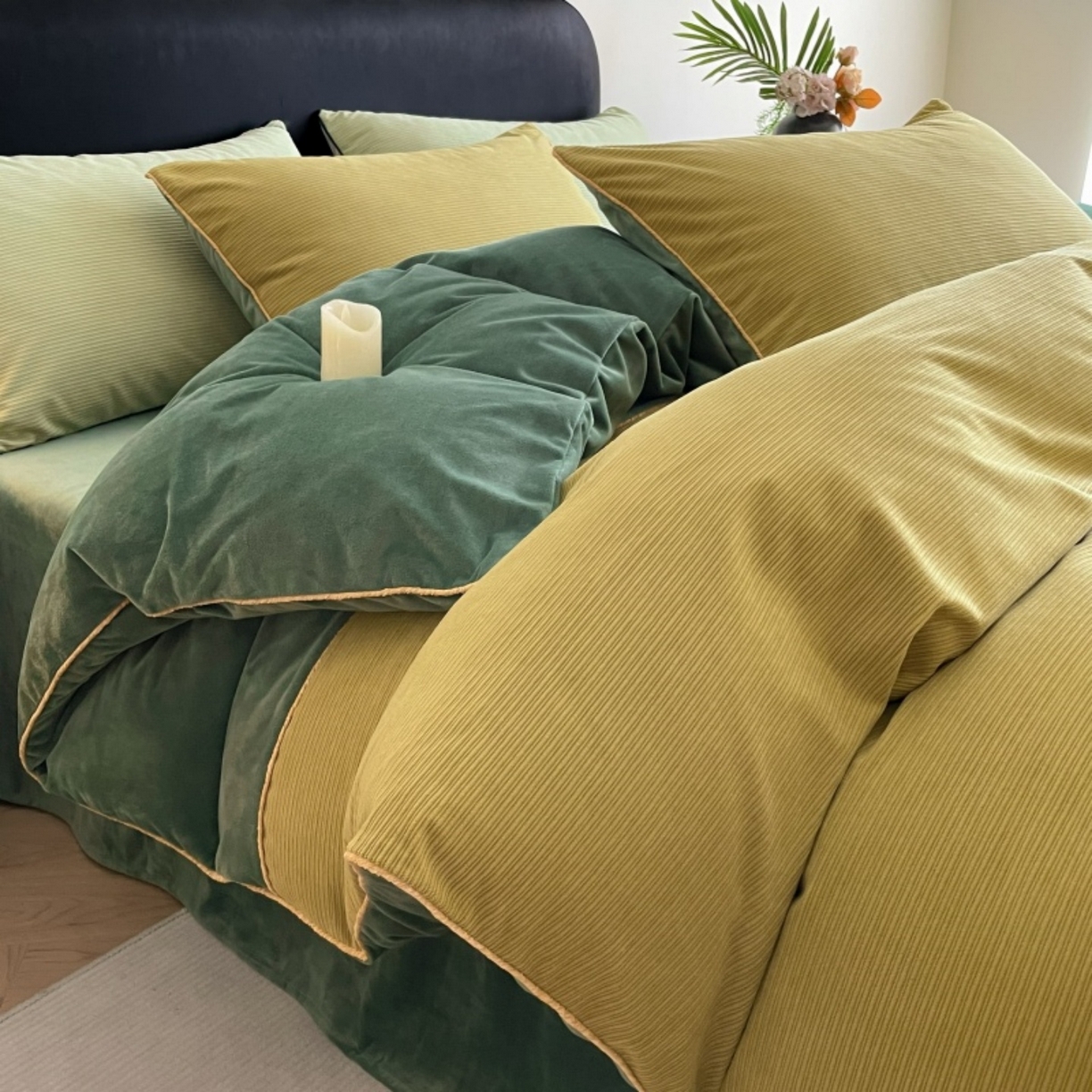 91家纺网 家纺一手货源 找家纺 羚羊语家纺 2025新款280克灯芯绒婴儿绒四件套高级嵌绳拼接款水晶绒宝宝绒牛奶绒床单床笠款三件套-奶芙绒系列 半糖绿洲