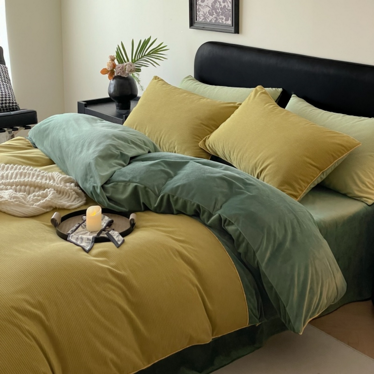 91家纺网 家纺一手货源 找家纺 羚羊语家纺 2025新款280克灯芯绒婴儿绒四件套高级嵌绳拼接款水晶绒宝宝绒牛奶绒床单床笠款三件套-奶芙绒系列 半糖绿洲