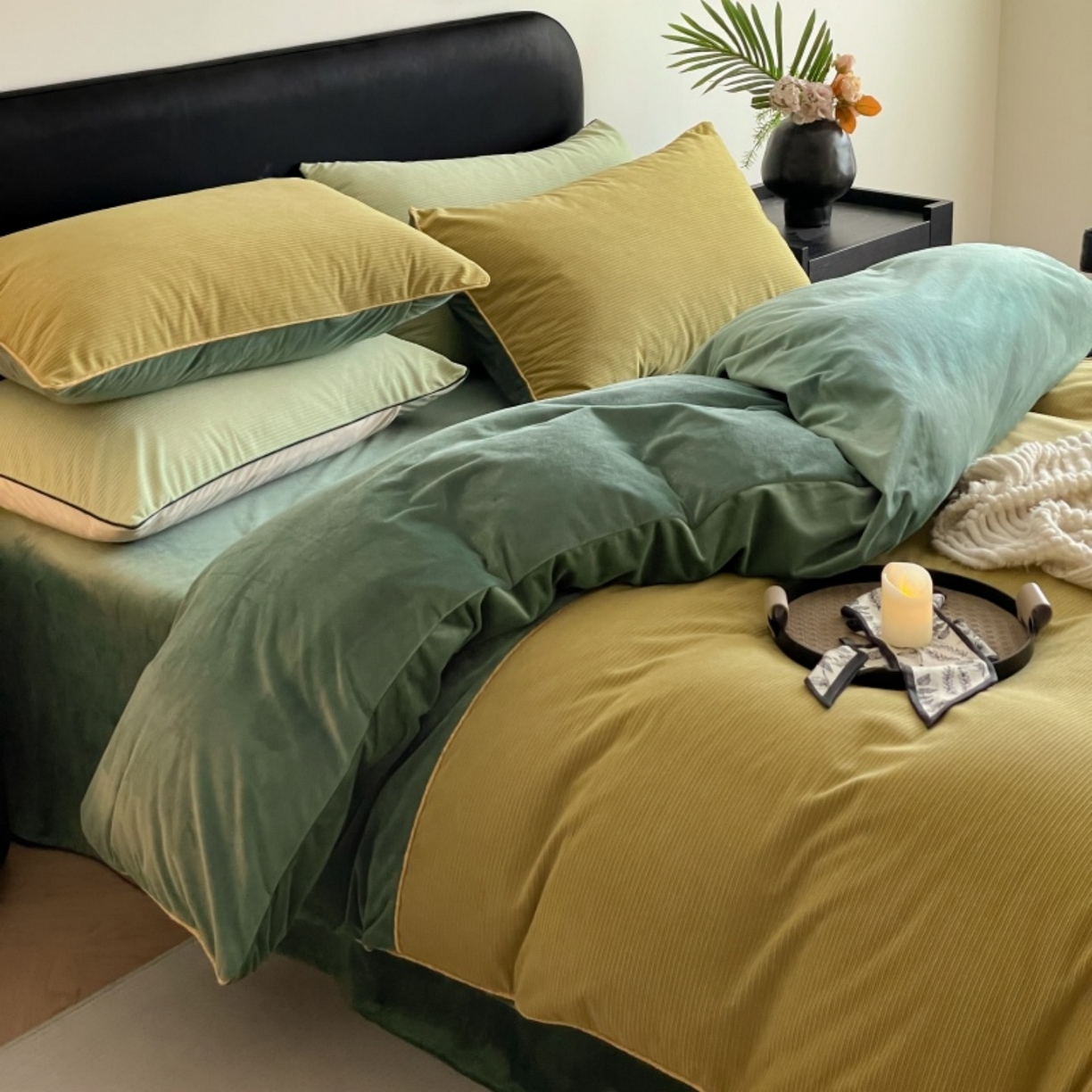 91家纺网 家纺一手货源 找家纺 羚羊语家纺 2025新款280克灯芯绒婴儿绒四件套高级嵌绳拼接款水晶绒宝宝绒牛奶绒床单床笠款三件套-奶芙绒系列 半糖绿洲