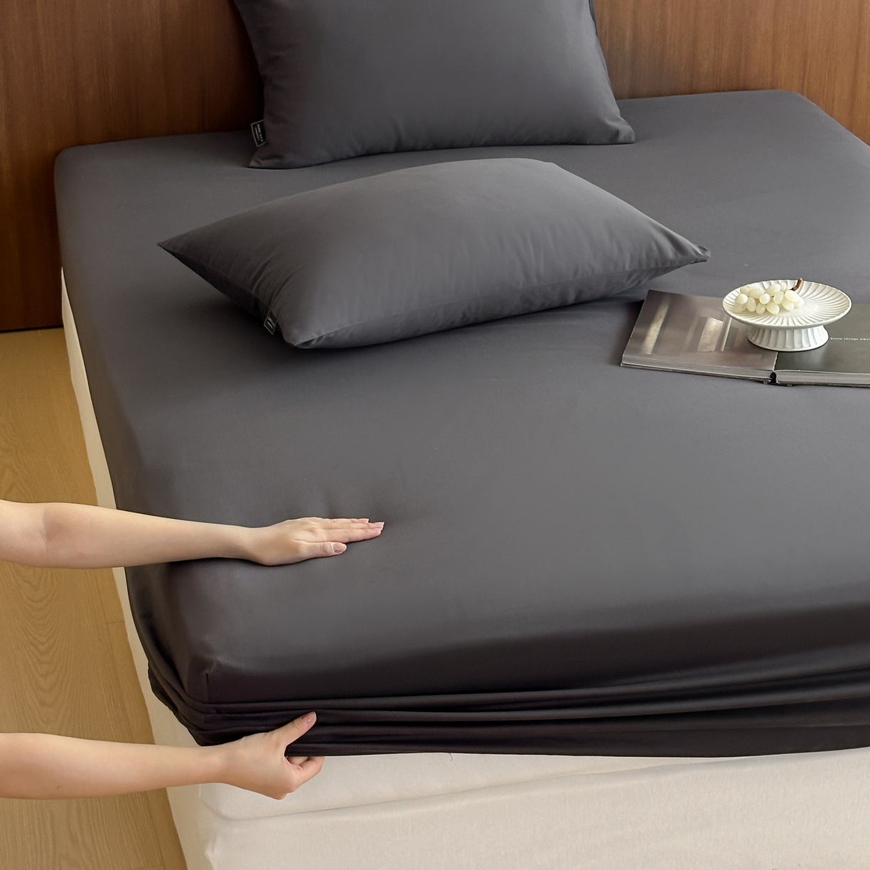 三味舒屋 2025新款50支磨毛长绒棉纯棉纯色单床笠床笠单件-长期主义 深灰