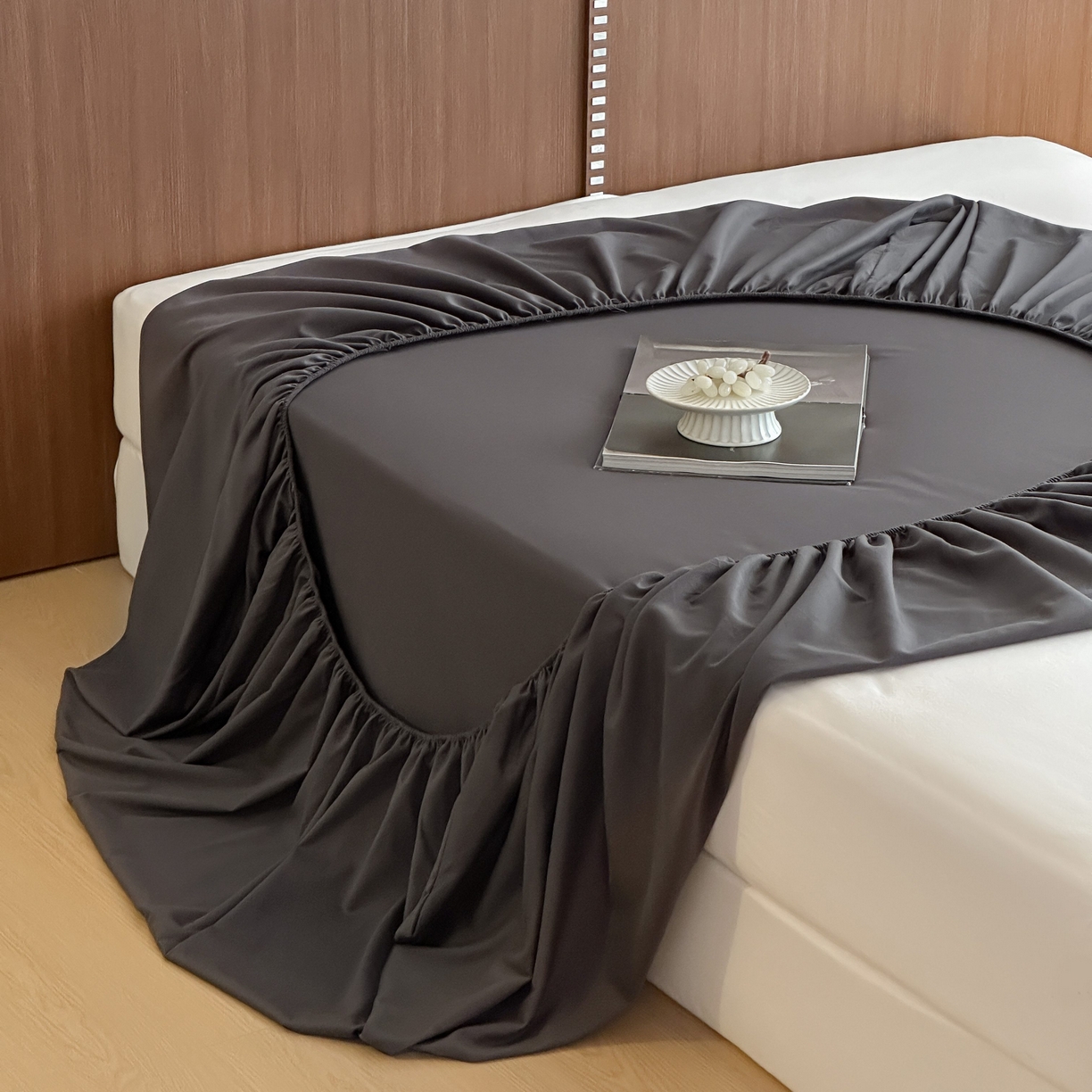 91家纺网 家纺一手货源 找家纺 三味舒屋 2025新款50支磨毛长绒棉纯棉纯色单床笠床笠单件-长期主义 深灰