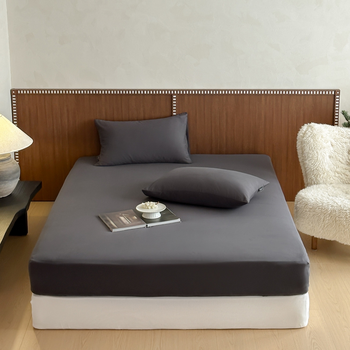 91家纺网 家纺一手货源 找家纺 三味舒屋 2025新款50支磨毛长绒棉纯棉纯色单床笠床笠单件-长期主义 深灰