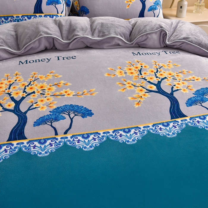 91家纺网 家纺一手货源 找家纺 佳一 2025新款高克重8-9斤 印花牛奶绒四件套 金枝玉叶