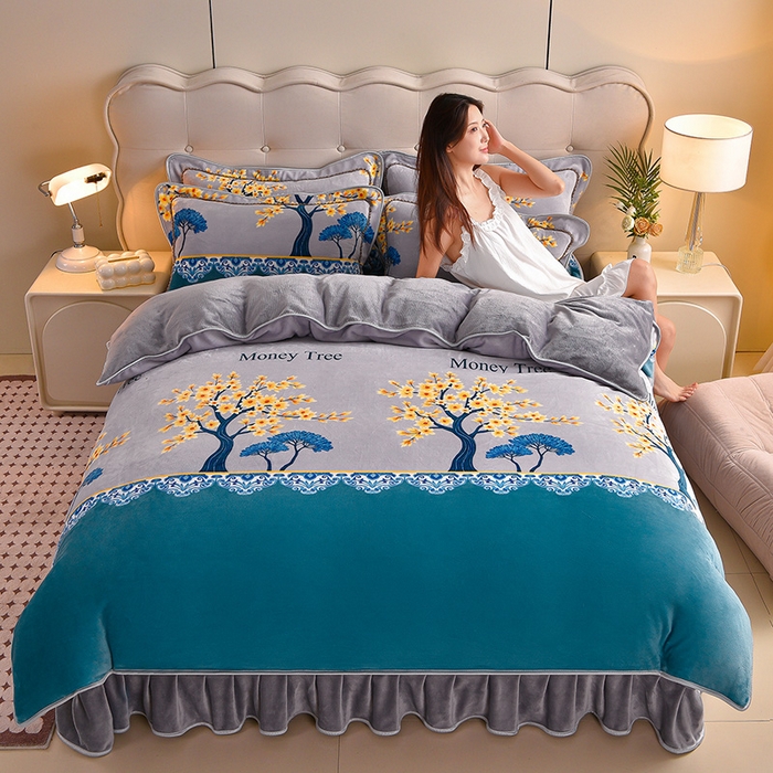 91家纺网 家纺一手货源 找家纺 佳一 2025新款高克重8-9斤 印花牛奶绒四件套 金枝玉叶