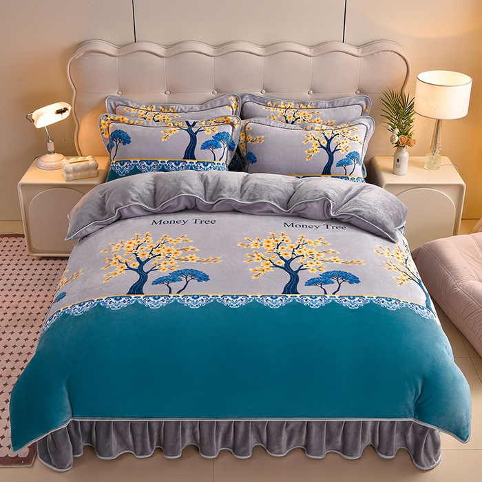 91家纺网 家纺一手货源 找家纺 佳一 2025新款高克重8-9斤 印花牛奶绒四件套 金枝玉叶