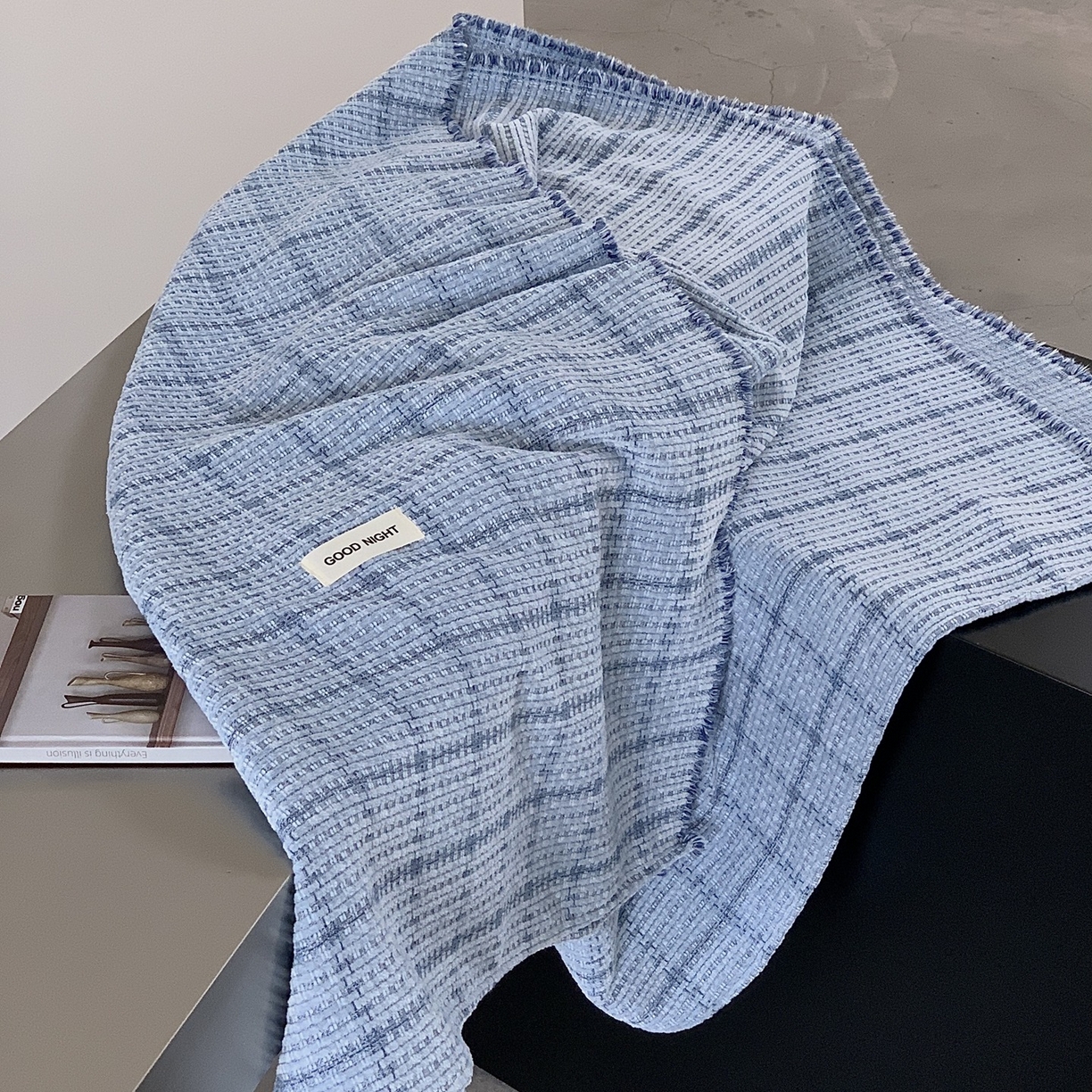 91家纺网 家纺一手货源 找家纺 小欢喜 2025新款雪尼尔盖毯午休毯 慕思-蓝