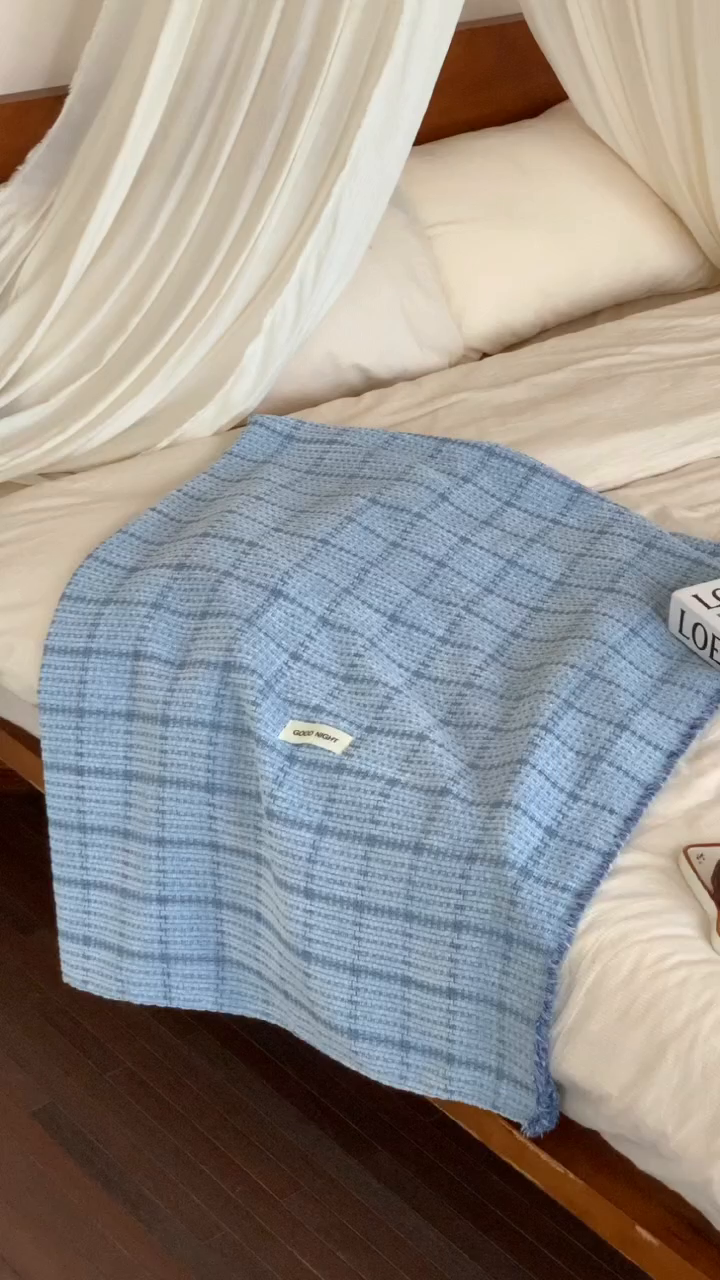 91家纺网 家纺一手货源 找家纺 小欢喜 2025新款雪尼尔盖毯午休毯 慕思-蓝