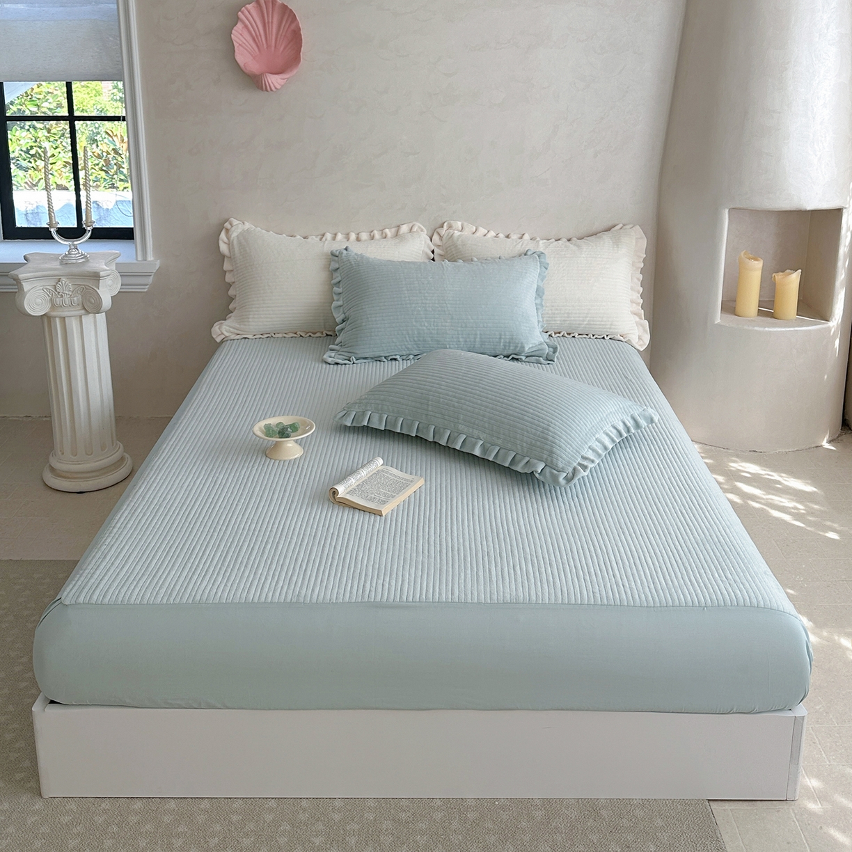 91家纺网 家纺一手货源 找家纺 （总）琳可家居 2025新款纯色消光高克重牛奶绒夹棉床笠保暖加厚床笠三件套（提供买家秀）