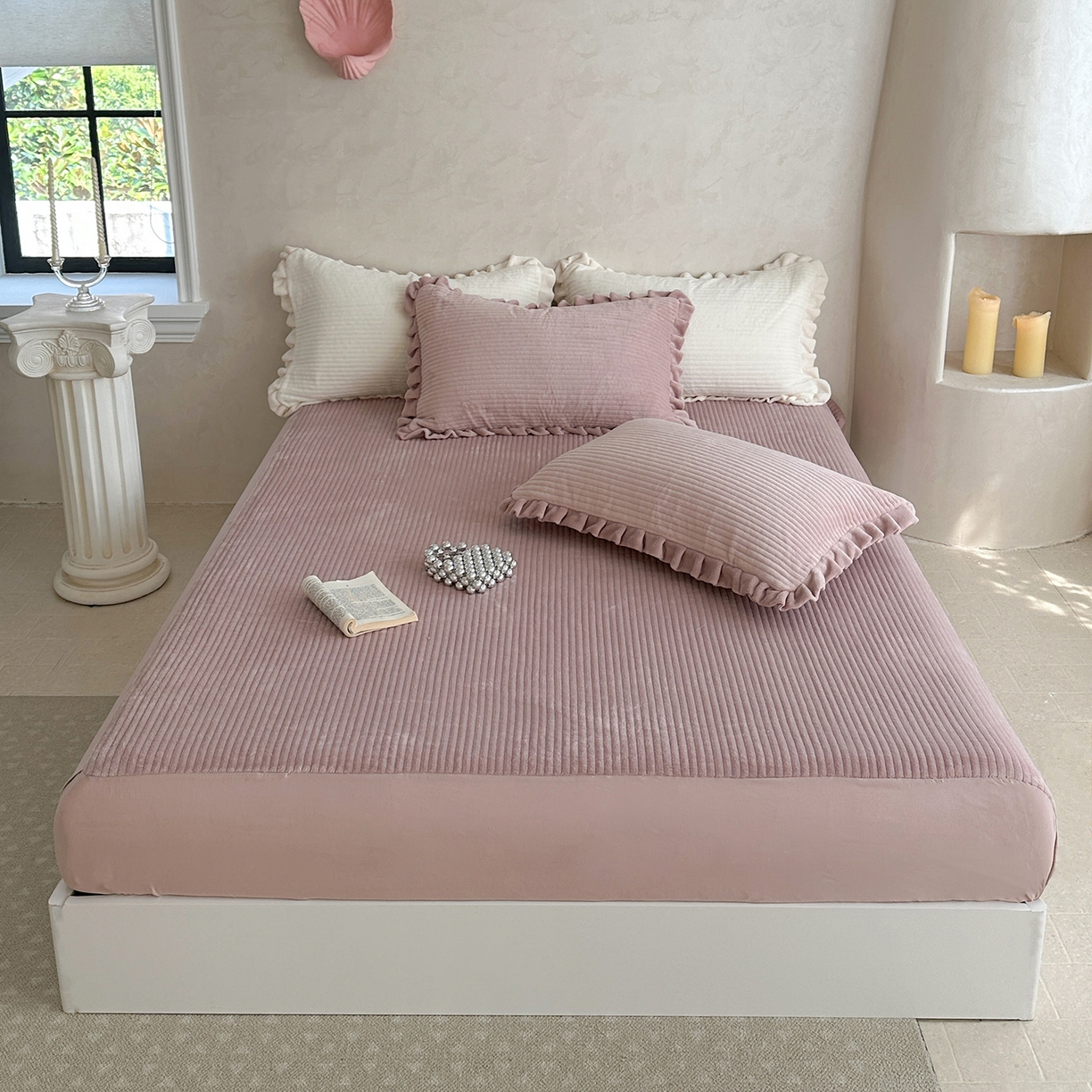 91家纺网 家纺一手货源 找家纺 （总）琳可家居 2025新款纯色消光高克重牛奶绒夹棉床笠保暖加厚床笠三件套（提供买家秀）