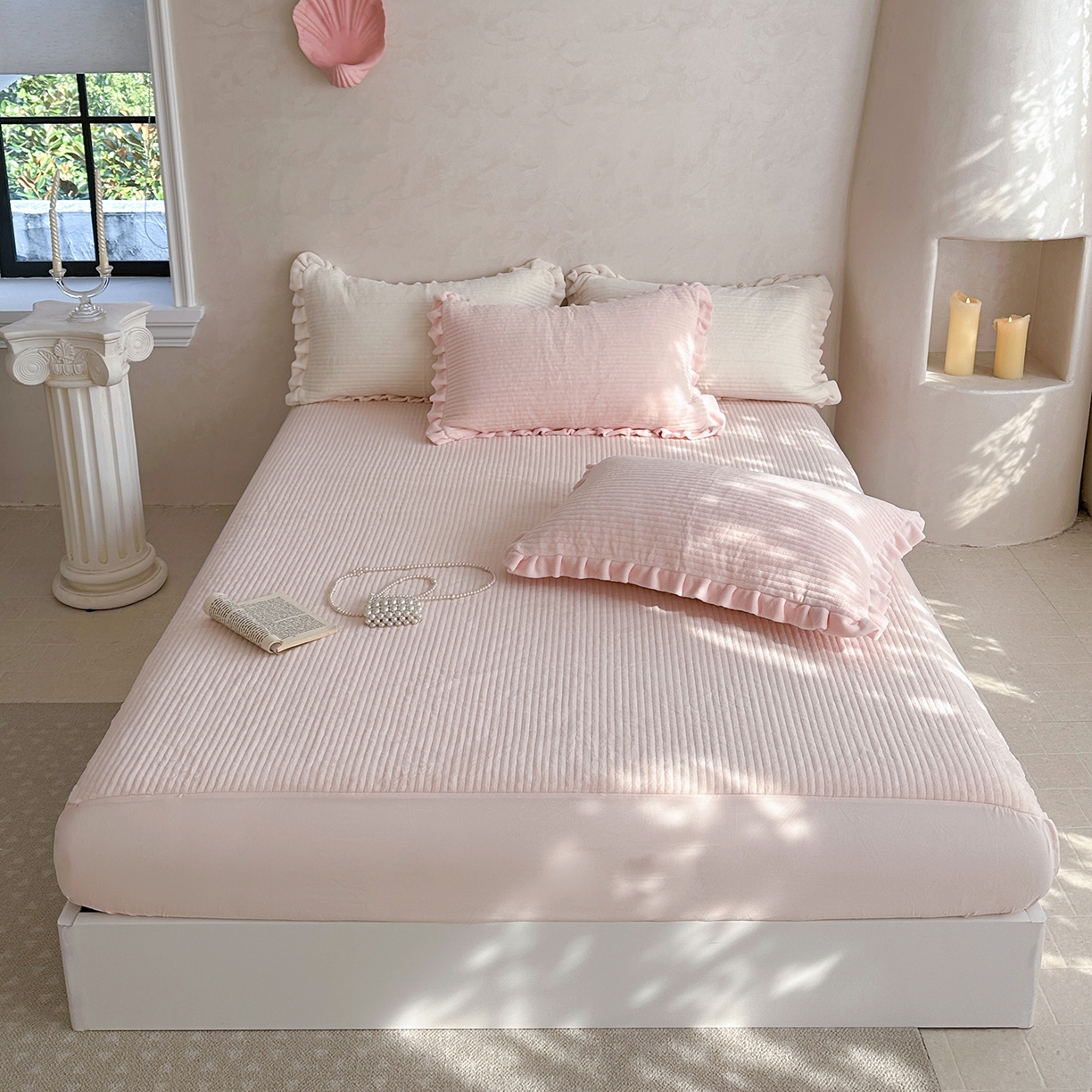 91家纺网 家纺一手货源 找家纺 （总）琳可家居 2025新款纯色消光高克重牛奶绒夹棉床笠保暖加厚床笠三件套（提供买家秀）