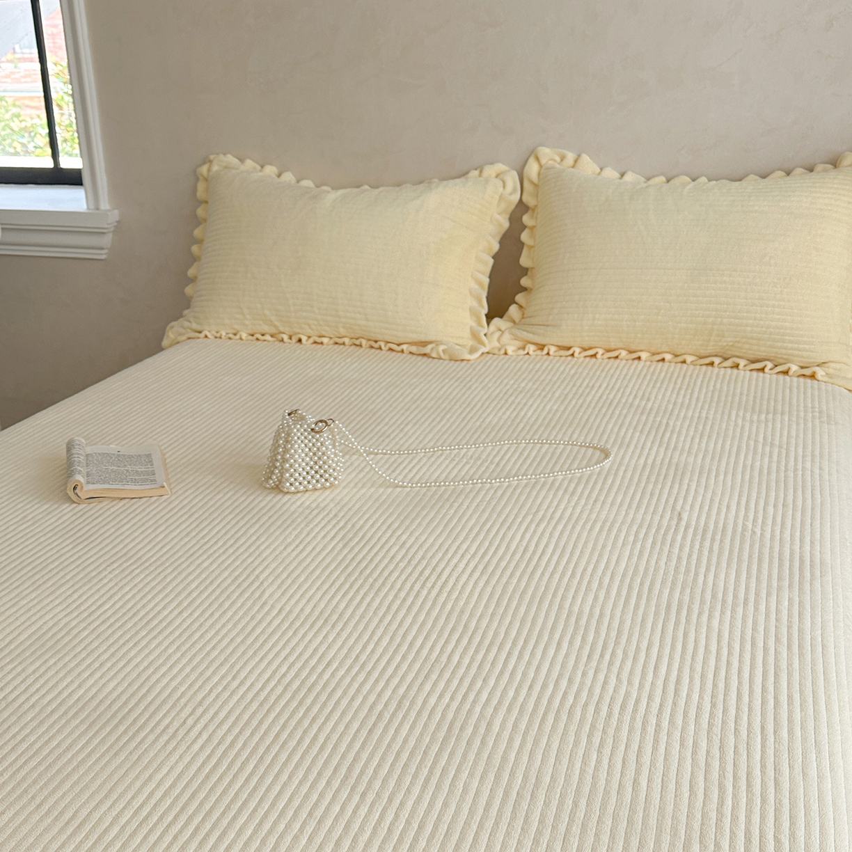 91家纺网 家纺一手货源 找家纺 琳可家居 2025新款纯色消光高克重牛奶绒夹棉床笠保暖加厚床笠三件套（提供买家秀） 奶油黄-床笠款