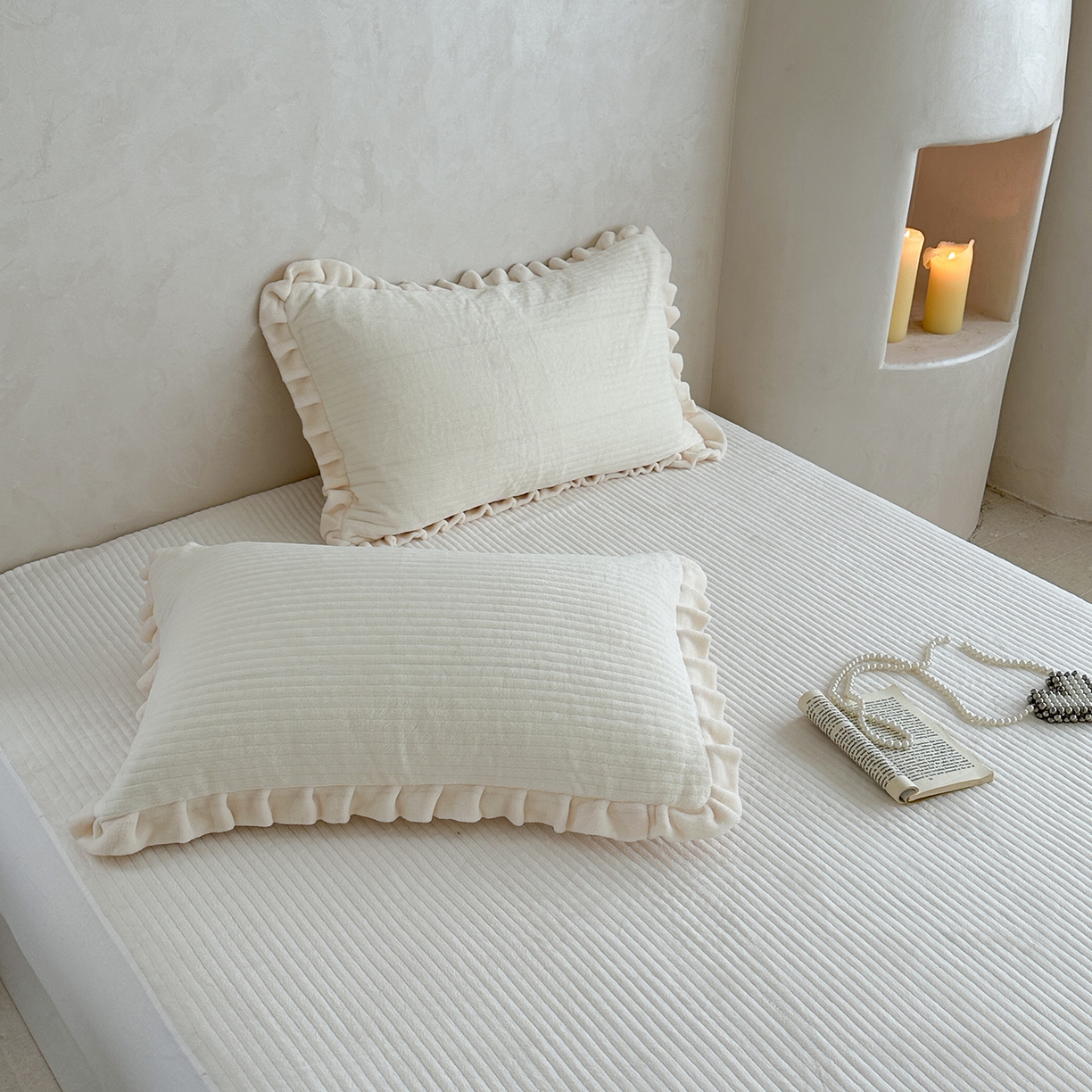 91家纺网 家纺一手货源 找家纺 琳可家居 2025新款纯色消光高克重牛奶绒夹棉床笠保暖加厚床笠三件套（提供买家秀） 云朵白-床笠款