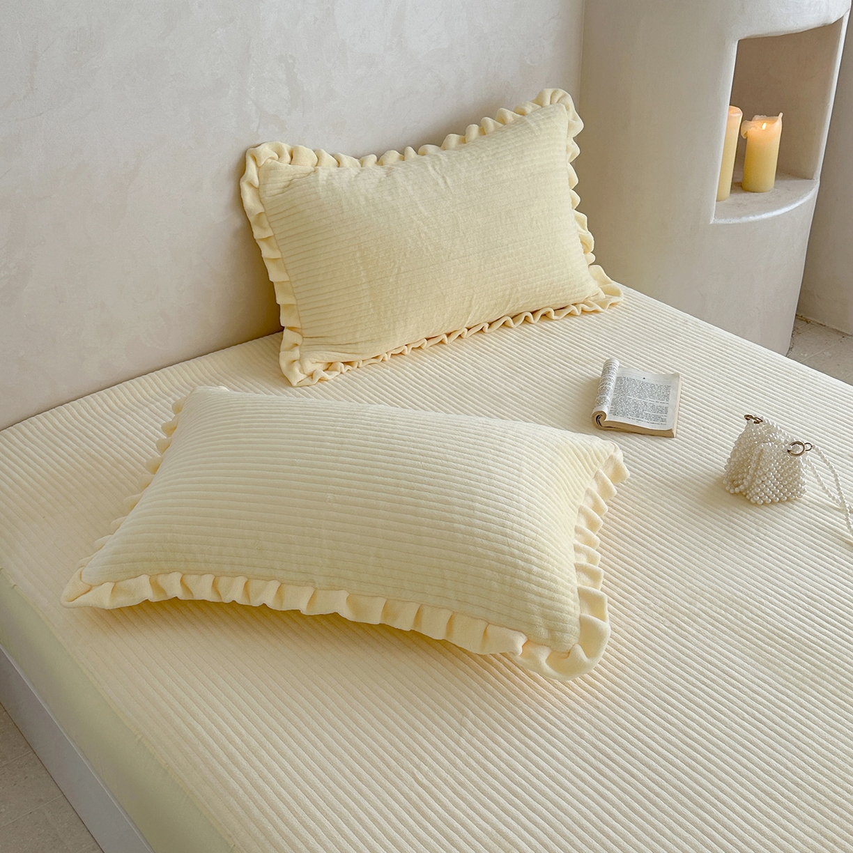 91家纺网 家纺一手货源 找家纺 琳可家居 2025新款纯色消光高克重牛奶绒夹棉床笠保暖加厚床笠三件套（提供买家秀） 奶油黄-床笠款