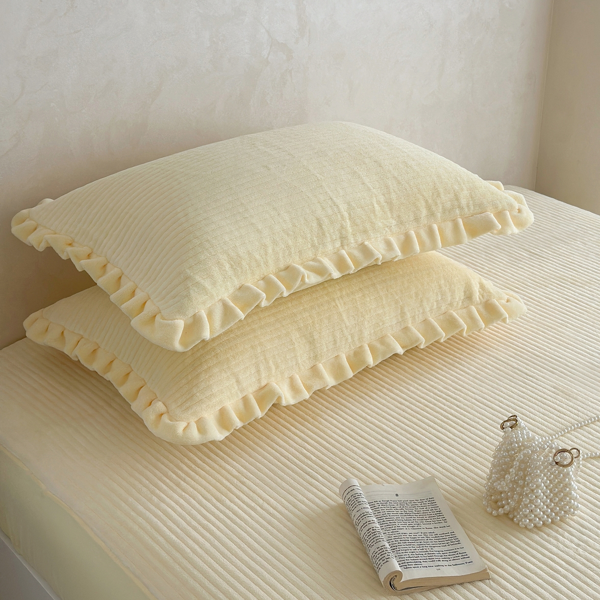 91家纺网 家纺一手货源 找家纺 琳可家居 2025新款纯色消光高克重牛奶绒夹棉床笠保暖加厚床笠三件套（提供买家秀） 奶油黄-床笠款