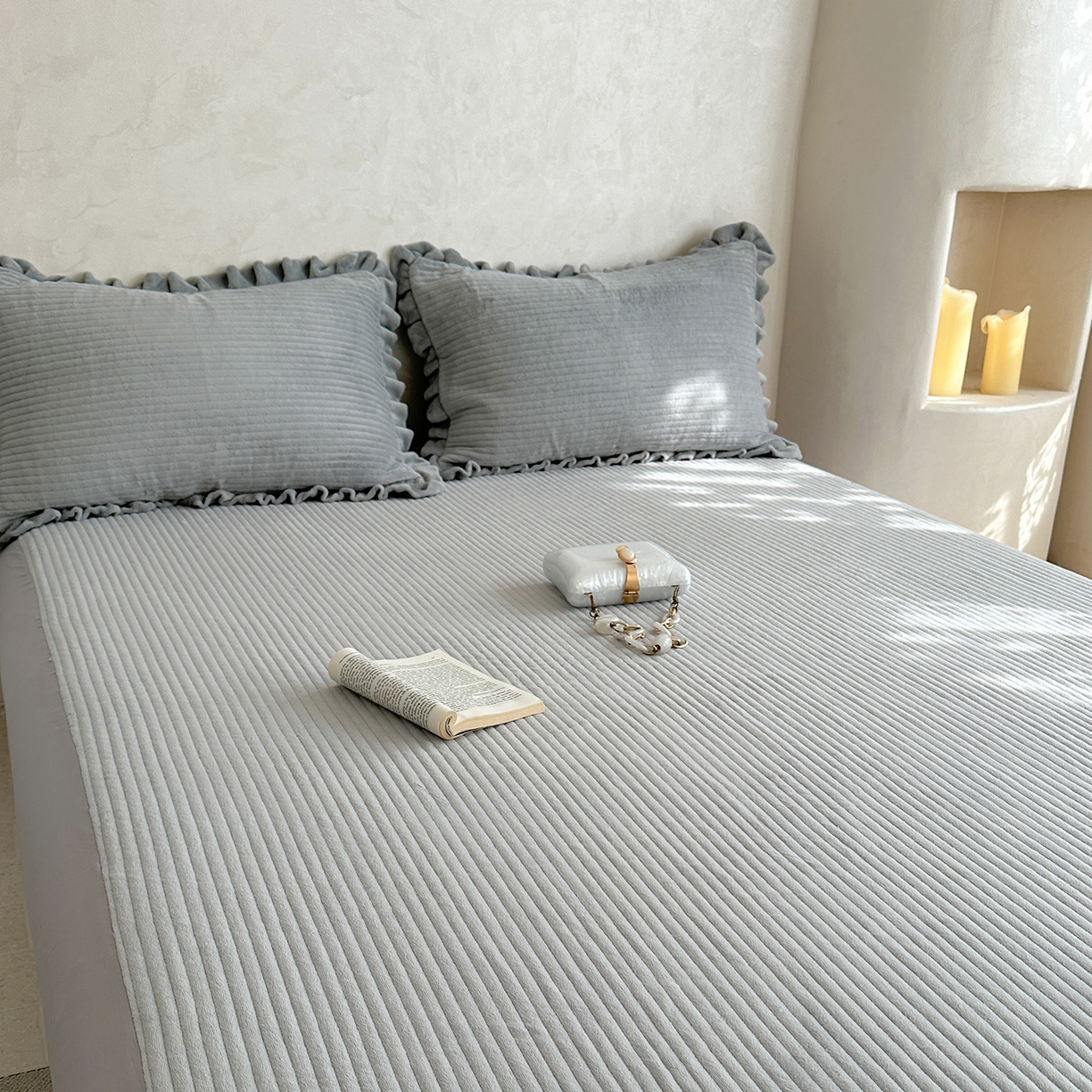 91家纺网 家纺一手货源 找家纺 琳可家居 2025新款纯色消光高克重牛奶绒夹棉床笠保暖加厚床笠三件套（提供买家秀） 静谧灰-床笠款