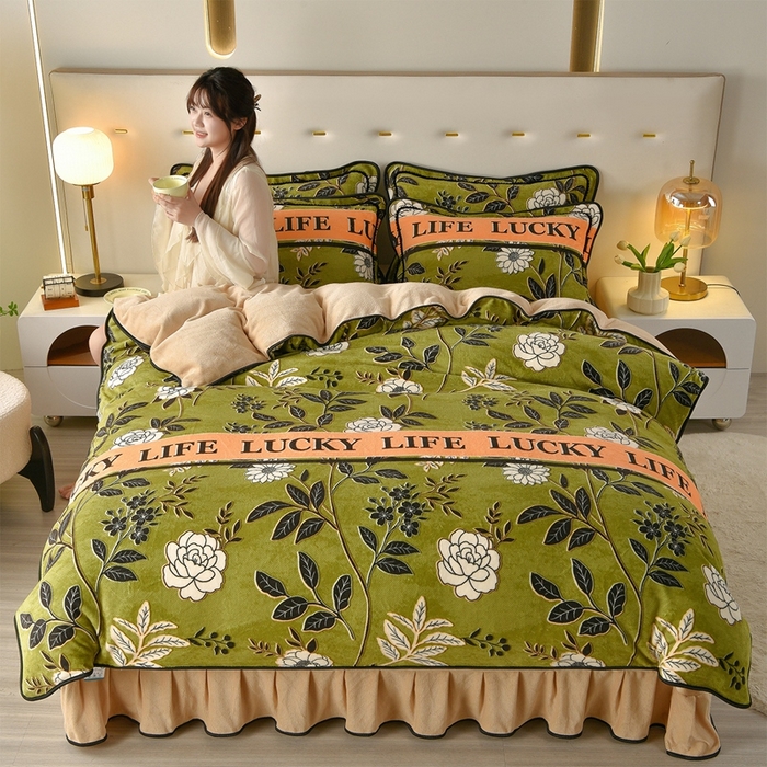 91家纺网 家纺一手货源 找家纺 佳一 2025新款高克重8-9斤 印花牛奶绒四件套 七里香