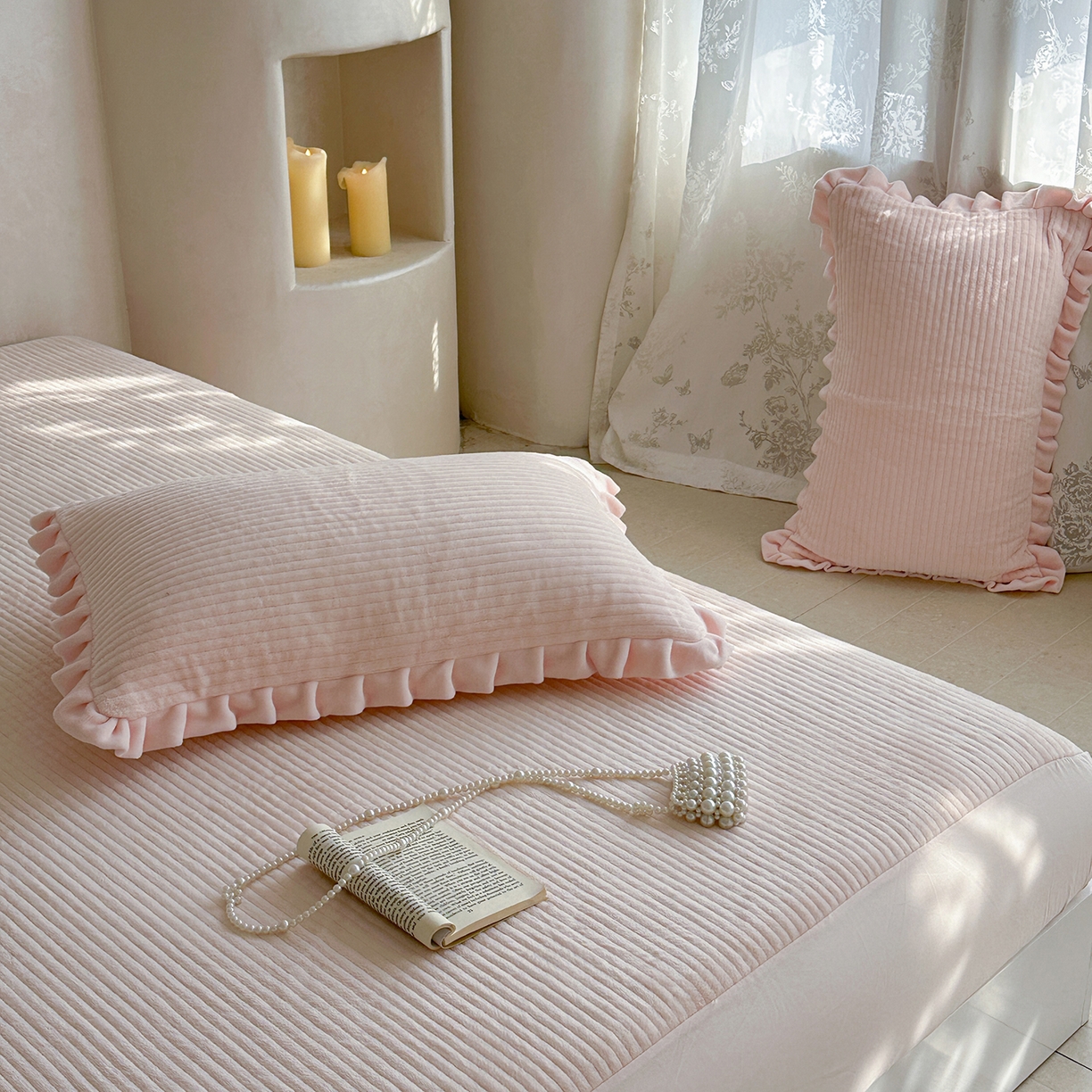 91家纺网 家纺一手货源 找家纺 琳可家居 2025新款纯色消光高克重牛奶绒夹棉床笠保暖加厚床笠三件套（提供买家秀） 悠悠粉-床笠款