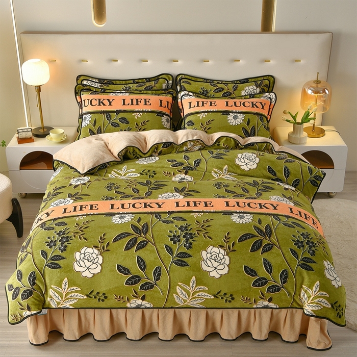 91家纺网 家纺一手货源 找家纺 佳一 2025新款高克重8-9斤 印花牛奶绒四件套 七里香