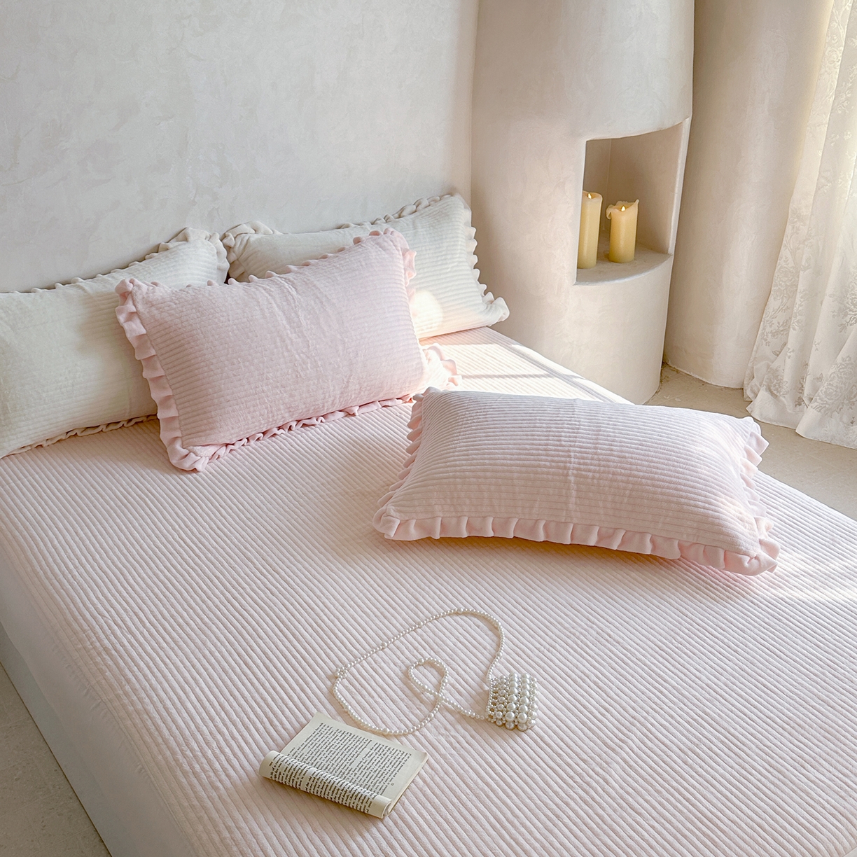 91家纺网 家纺一手货源 找家纺 琳可家居 2025新款纯色消光高克重牛奶绒夹棉床笠保暖加厚床笠三件套（提供买家秀） 悠悠粉-床笠款