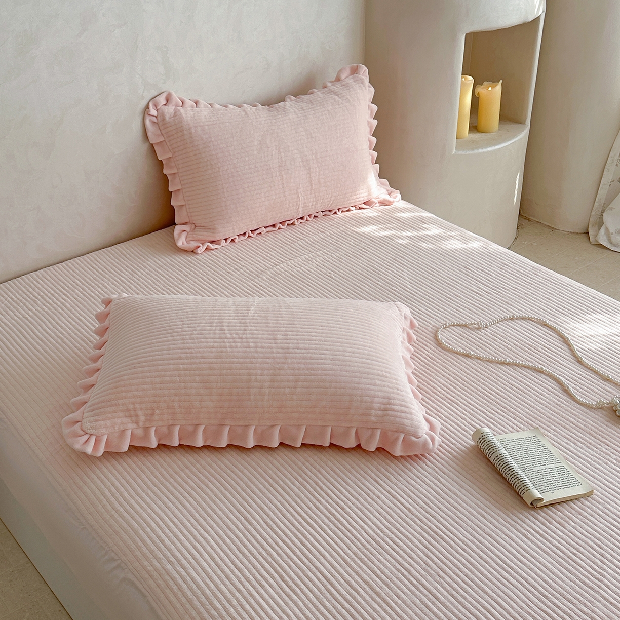 91家纺网 家纺一手货源 找家纺 琳可家居 2025新款纯色消光高克重牛奶绒夹棉床笠保暖加厚床笠三件套（提供买家秀） 悠悠粉-床笠款