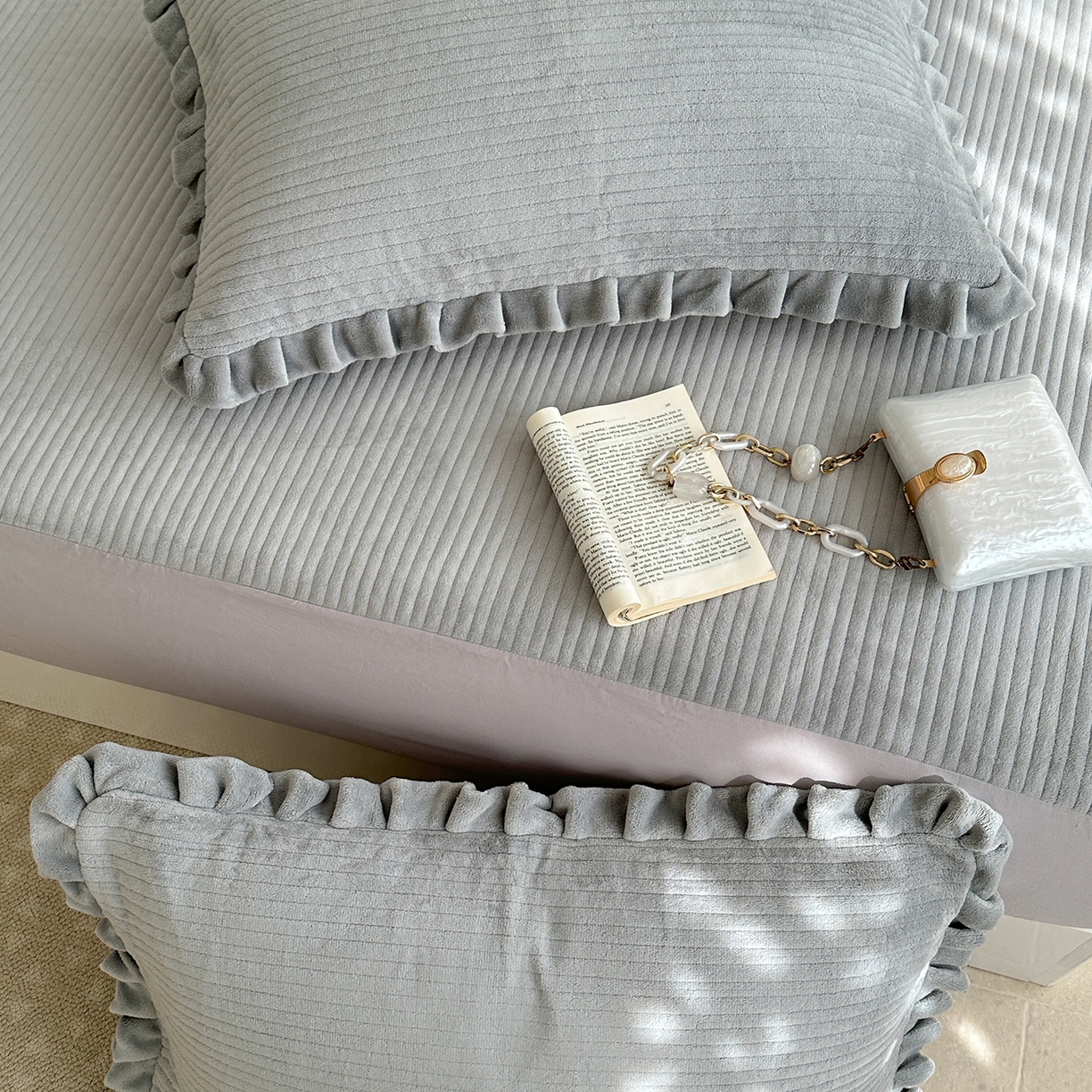 91家纺网 家纺一手货源 找家纺 琳可家居 2025新款纯色消光高克重牛奶绒夹棉床笠保暖加厚床笠三件套（提供买家秀） 静谧灰-床笠款