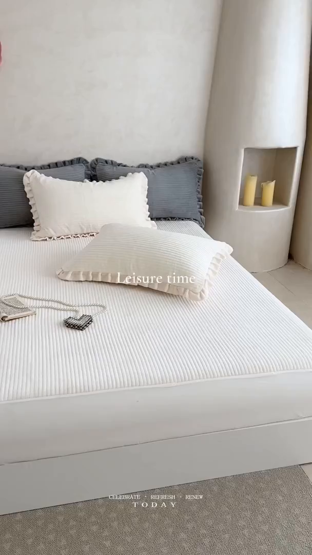 91家纺网 家纺一手货源 找家纺 琳可家居 2025新款纯色消光高克重牛奶绒夹棉床笠保暖加厚床笠三件套（提供买家秀） 云朵白-床笠款